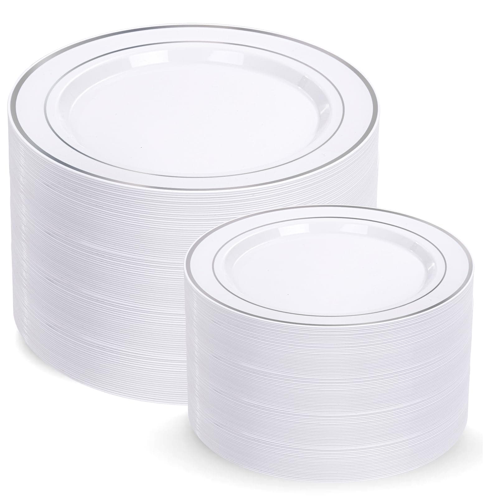200 Pcs Silver Plastic Plates - Disposable Party Plates, Silver Plates Dispos...