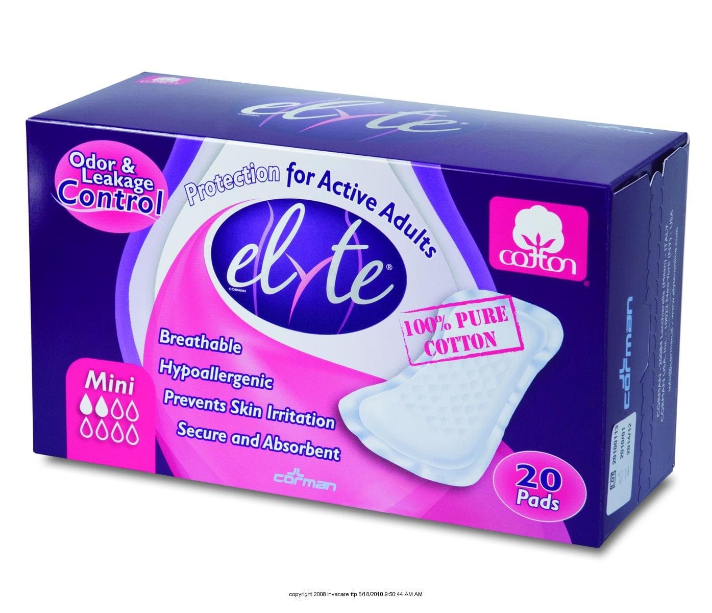 Elyte Cotton Incontinence Liners, Mini, 120 Count (6 Packs of 20)