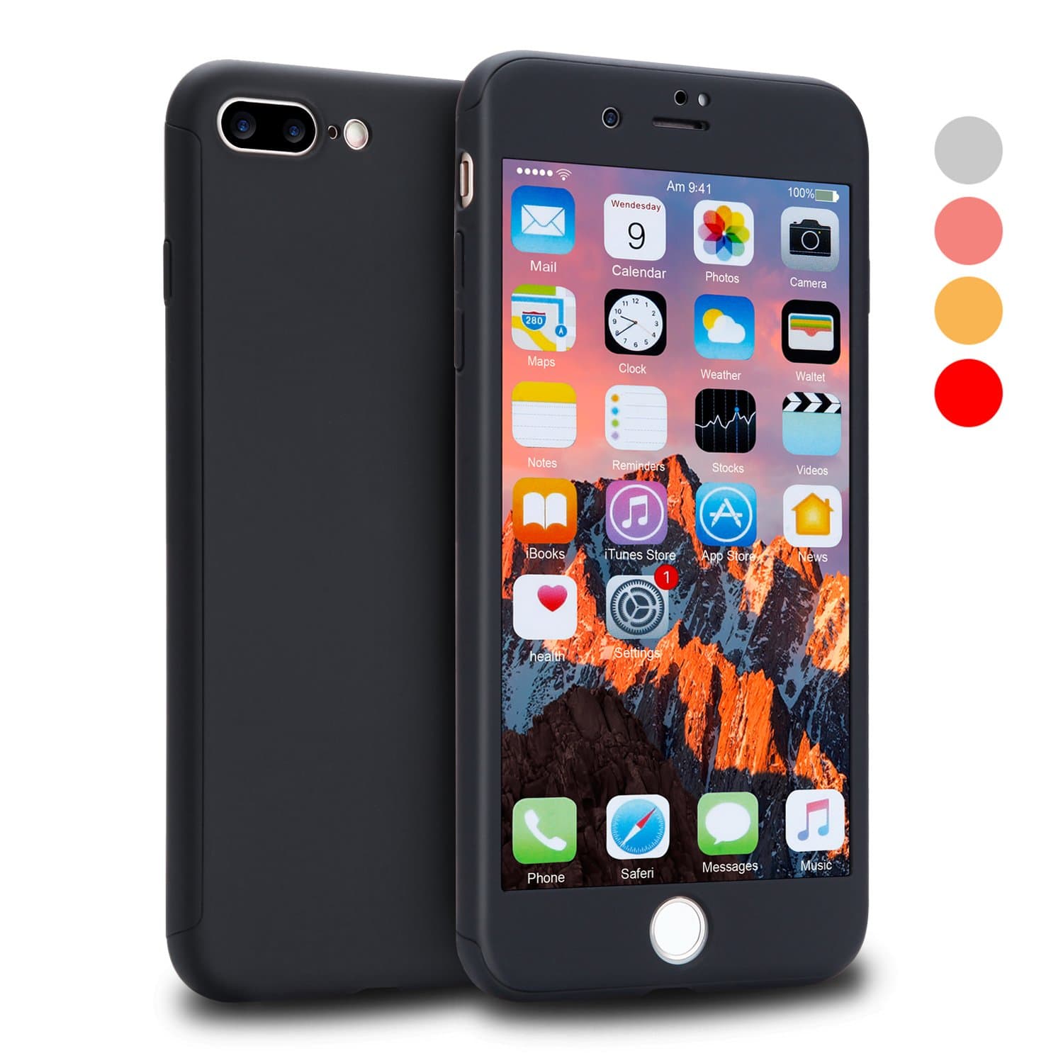 iPhone 8 Plus Case, VANSIN 360 Full Body Protection Hard Slim Case Coated Non Slip Matte Surface with Tempered Glass Screen Protector for Apple iPhone 8 Plus Only (5.5-inch) - Black