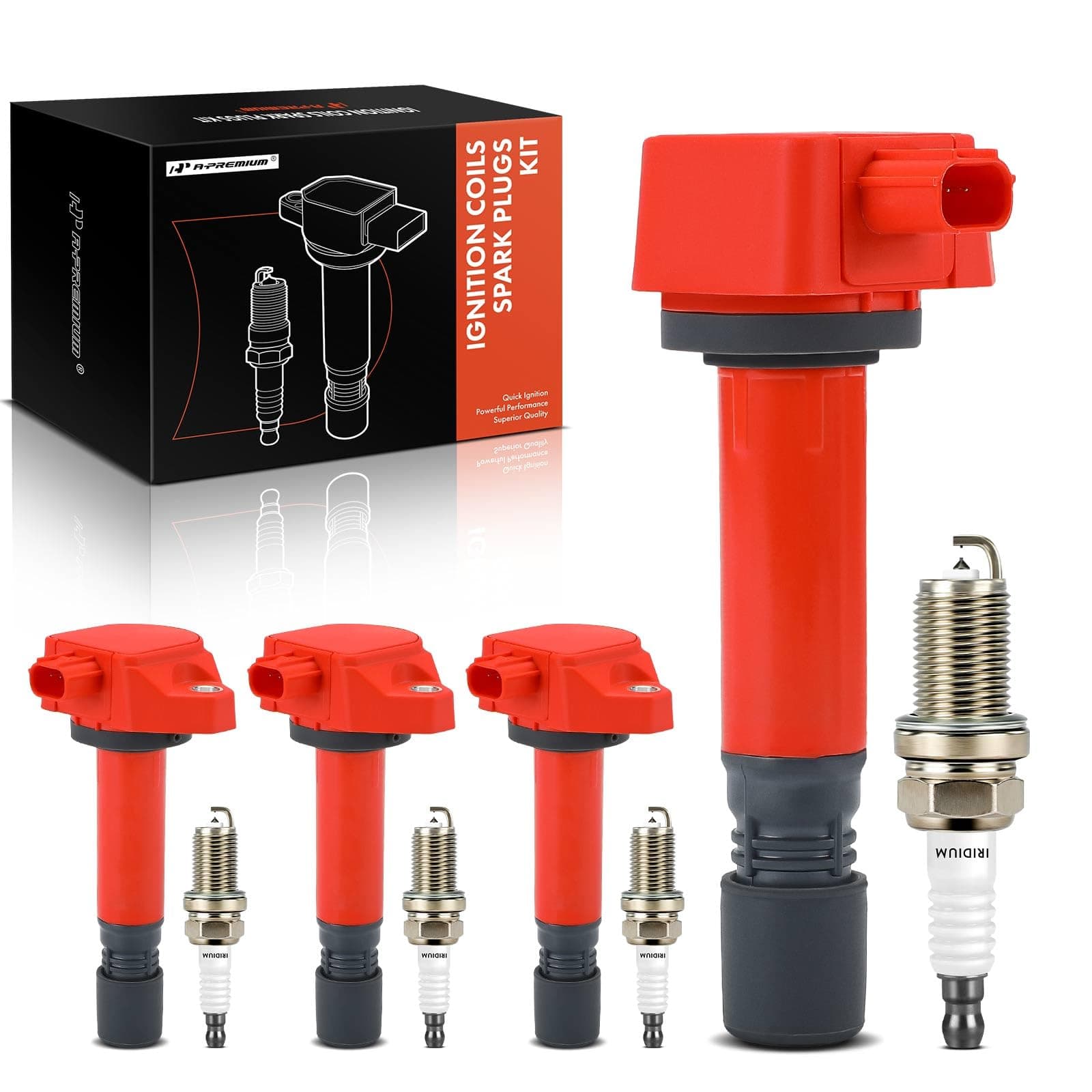 A-Premium (Red) Set of 8 Ignition Coil Pack and Iridium Spark Plugs Compatible with Honda Civic 2006-2011 1.8L, Replace# 30520RNAA01, 099700101