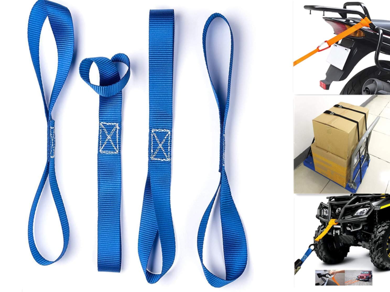 ZYTC 12" Heavy Duty Soft Loops Tie-Downs Cargo Ratchet Straps Black for ATV, Snowmobile, Dirt Bike, Boats & Truck Cargo 2272Lb Pack of 4 (Blue)