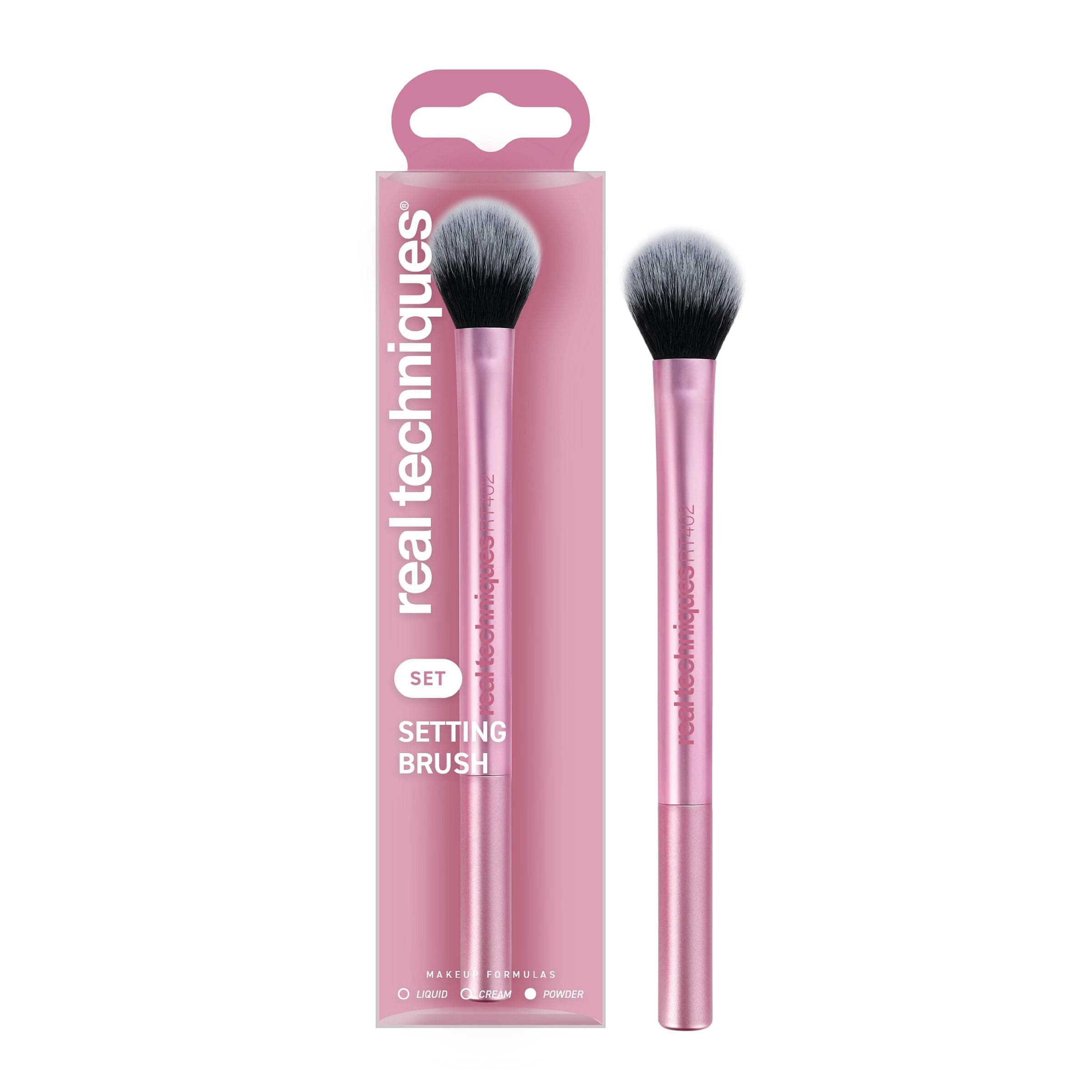 Setting Brush With Ultra Plush Custom Cut Synthetic Bristles and Extended Aluminum Ferrules to Build Coverage