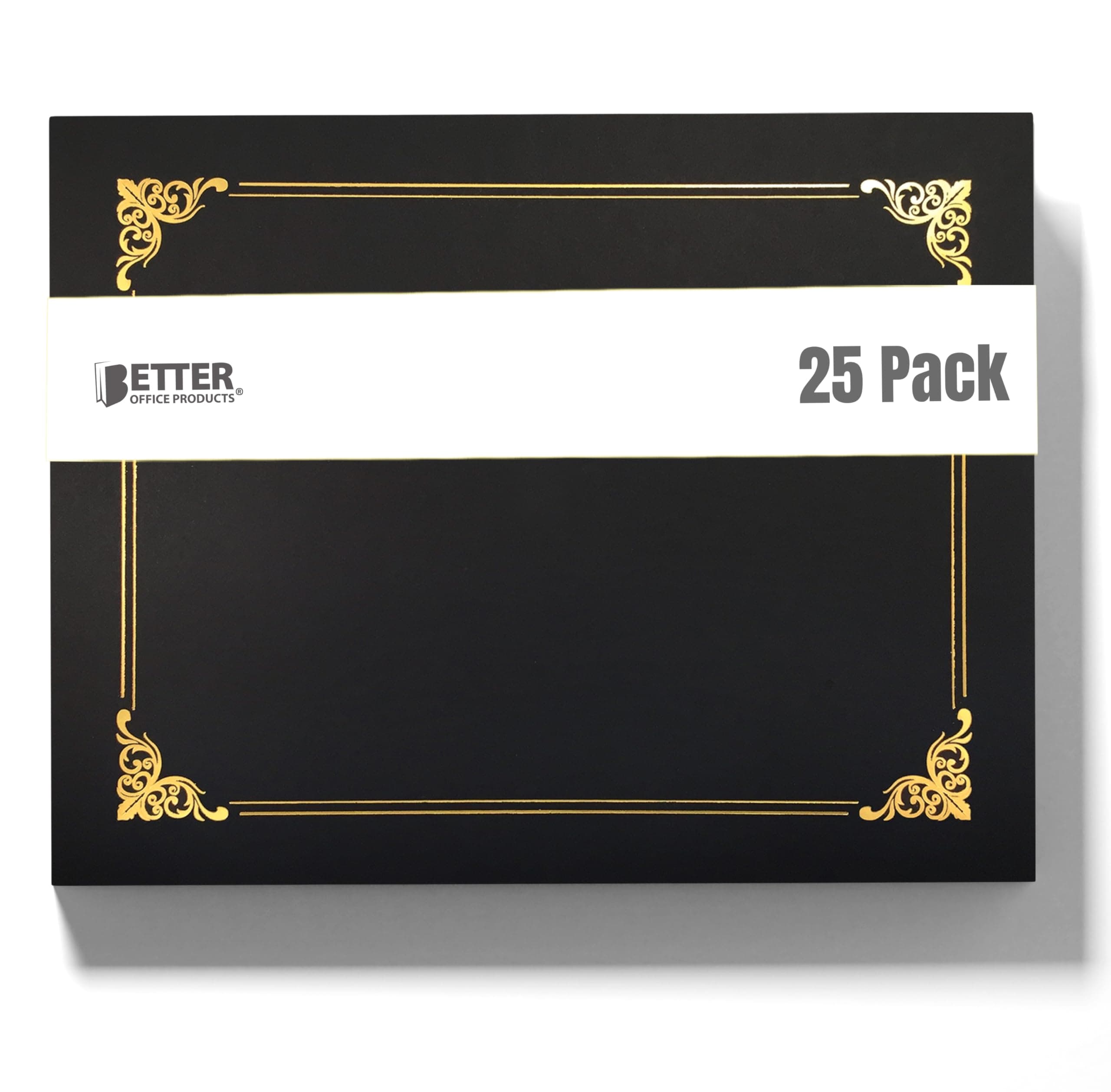 Better Office Products 25 Pack Black Certificate Holders, Diploma Holders, Document Covers with Gold Foil Border, by Better Office Products, for Letter Size Paper, 25 Count, Black