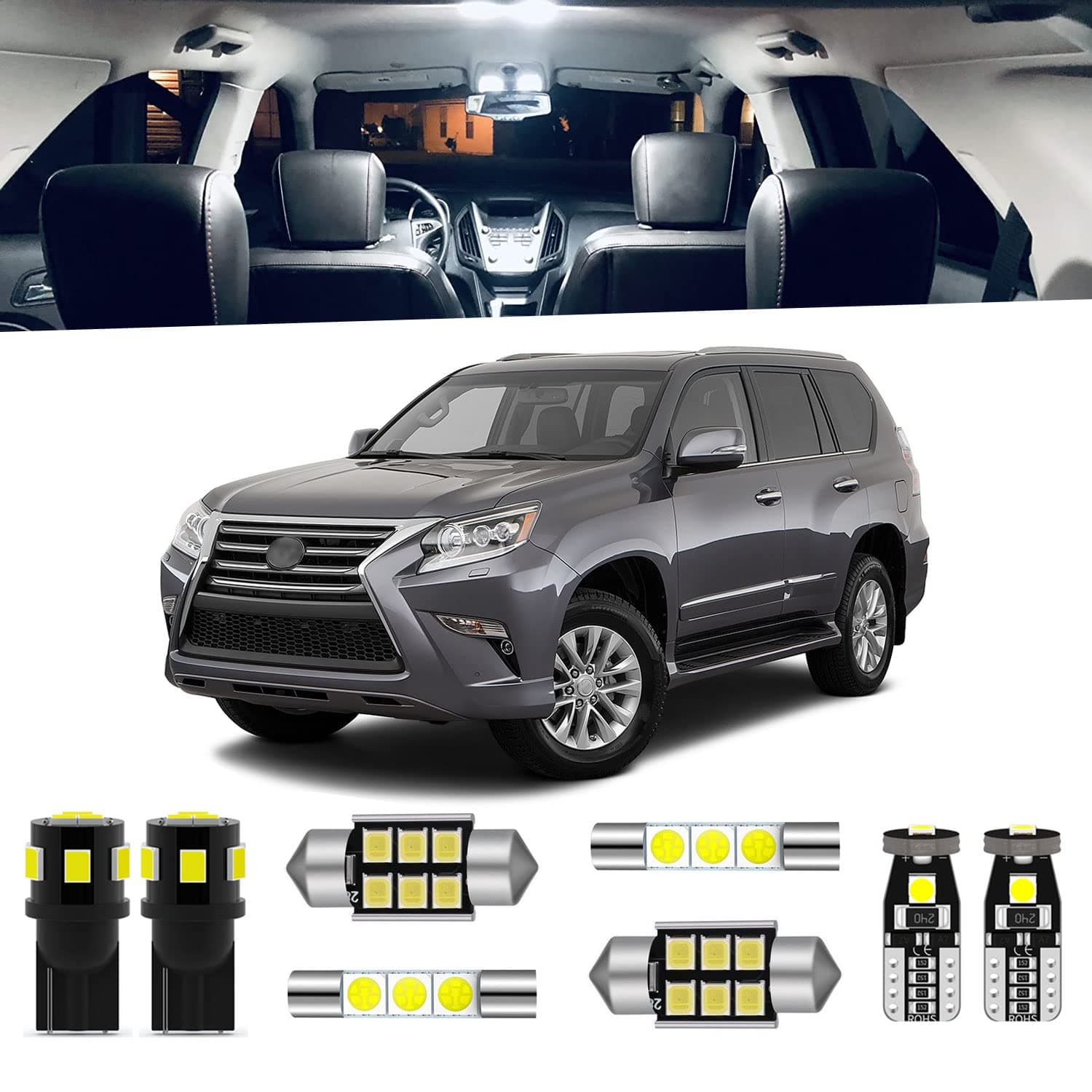 18-Pieces GX460 LED Interior Light Kit Package Compatible with Lexus GX460 2010 2011 2012 2013 2014 2015 2016 2017 2018 2019 2020 Interior LED Lighting Package + Back Up Lights, Install Tool