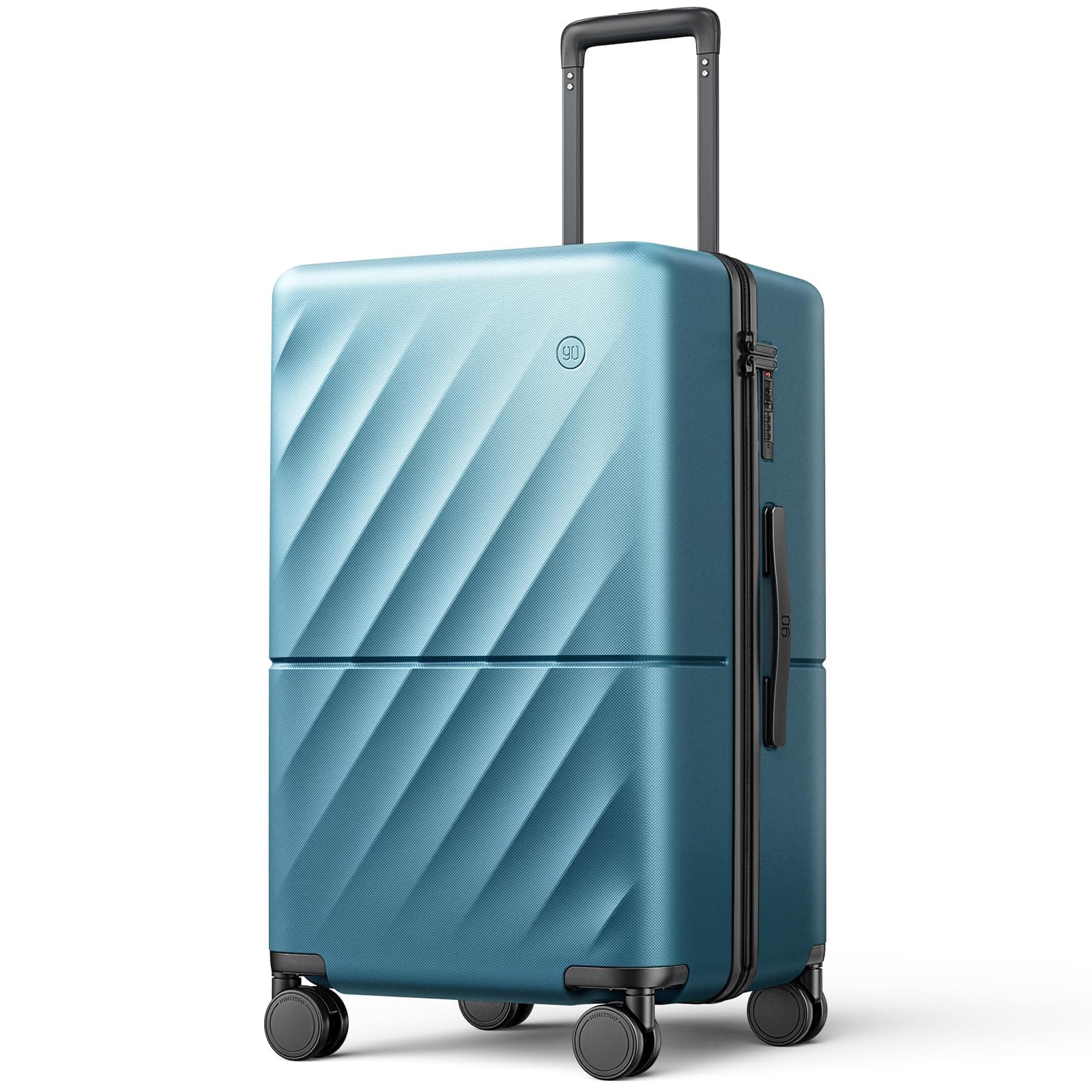 NINETYGO Carry On Suitcase, Checked Trunk Luggage with Double Spinner Wheels, Anti-Burst Zipper, Hard Case PC Suitcase Carry On, Lightweight Travel Luggage, TSA Approved, 03-Topaz Blue (Hudson