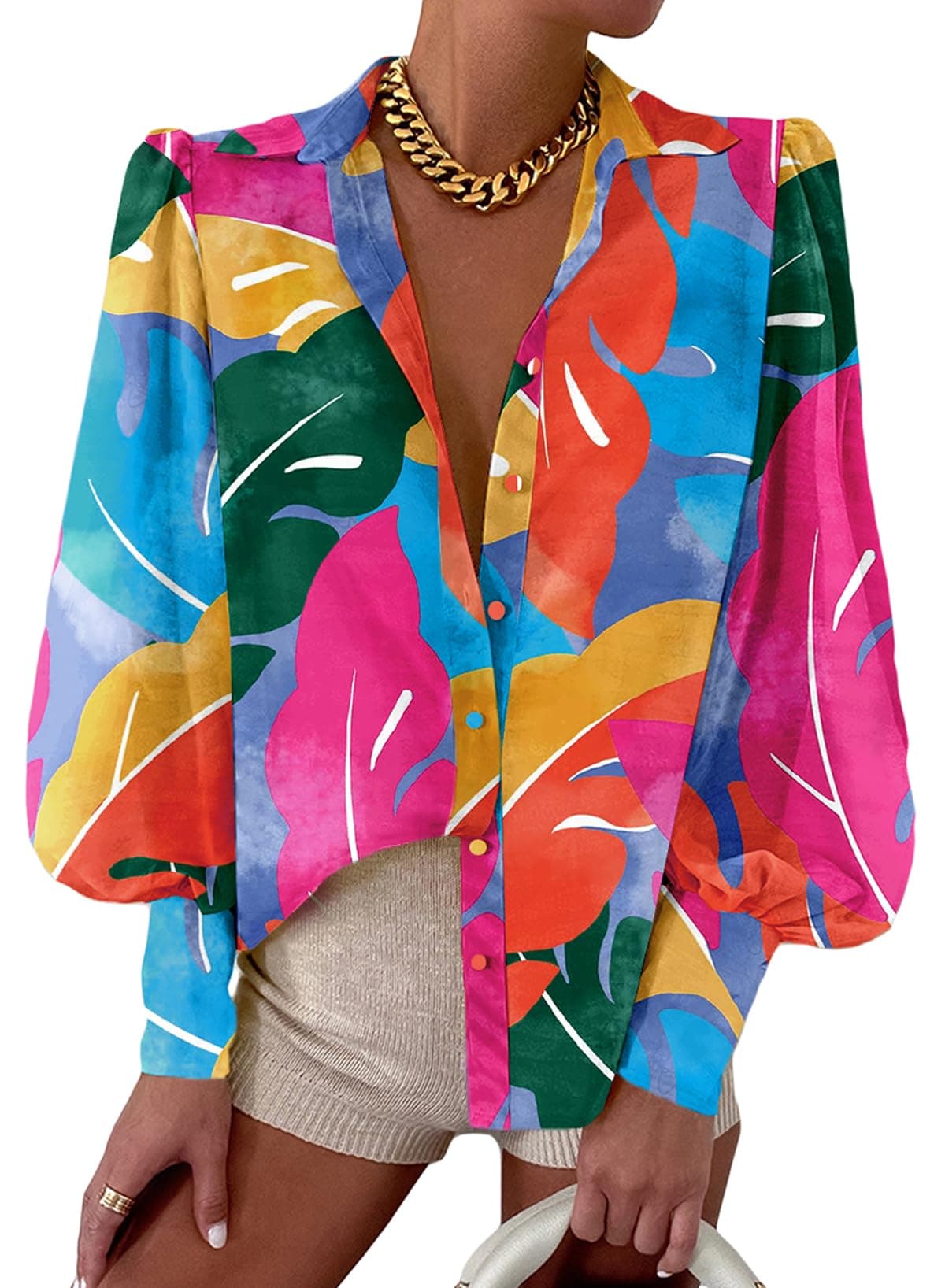 EVALESS Womens Tops Button Down Shirts Print Long Sleeve Blouses for Women Fashion 2025