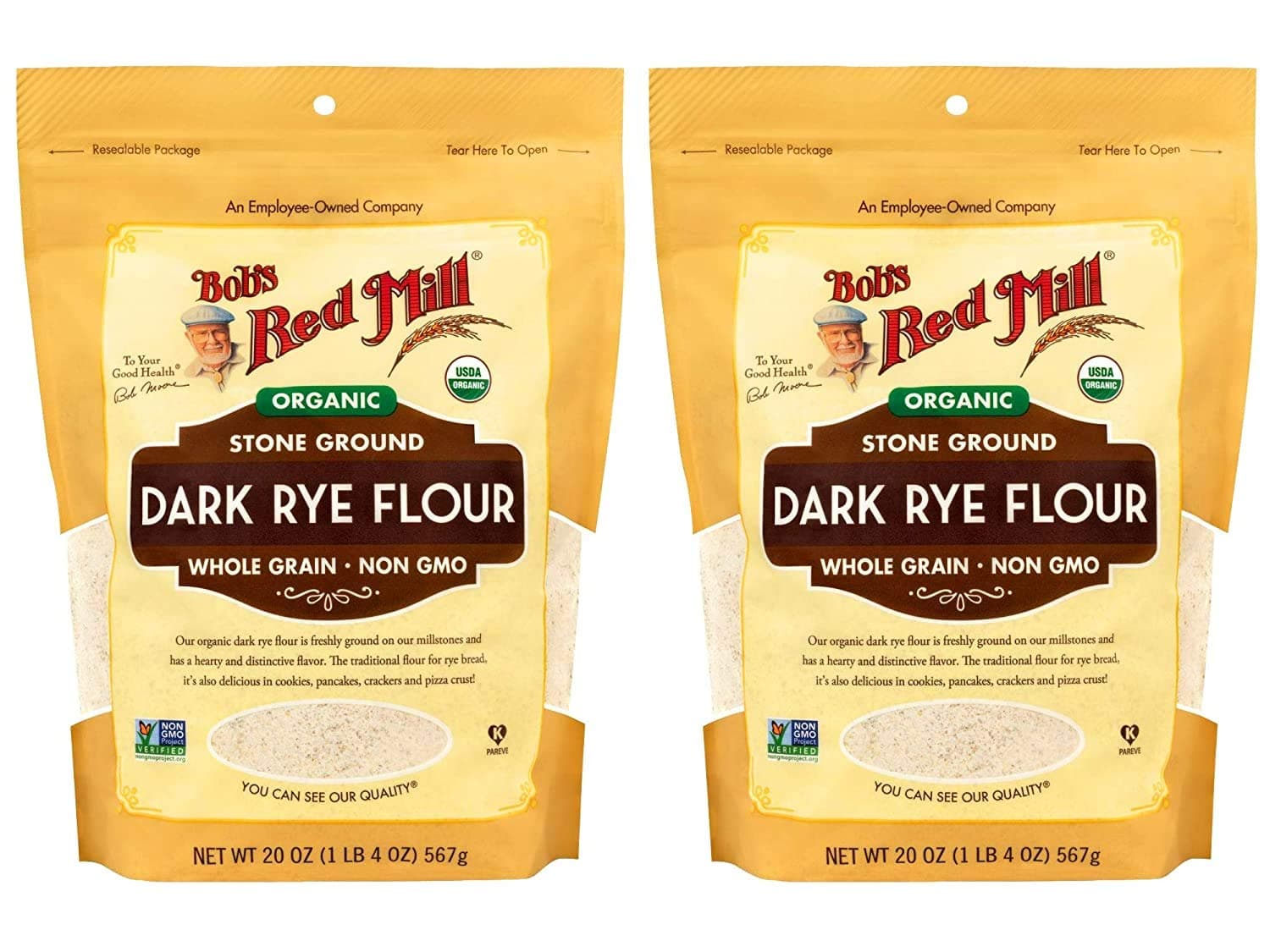 Bob's Red Mill 2 Organic Dark Rye Flour - 2 20 Ounce (1.25 lbs) Stand Up Resealable Bags