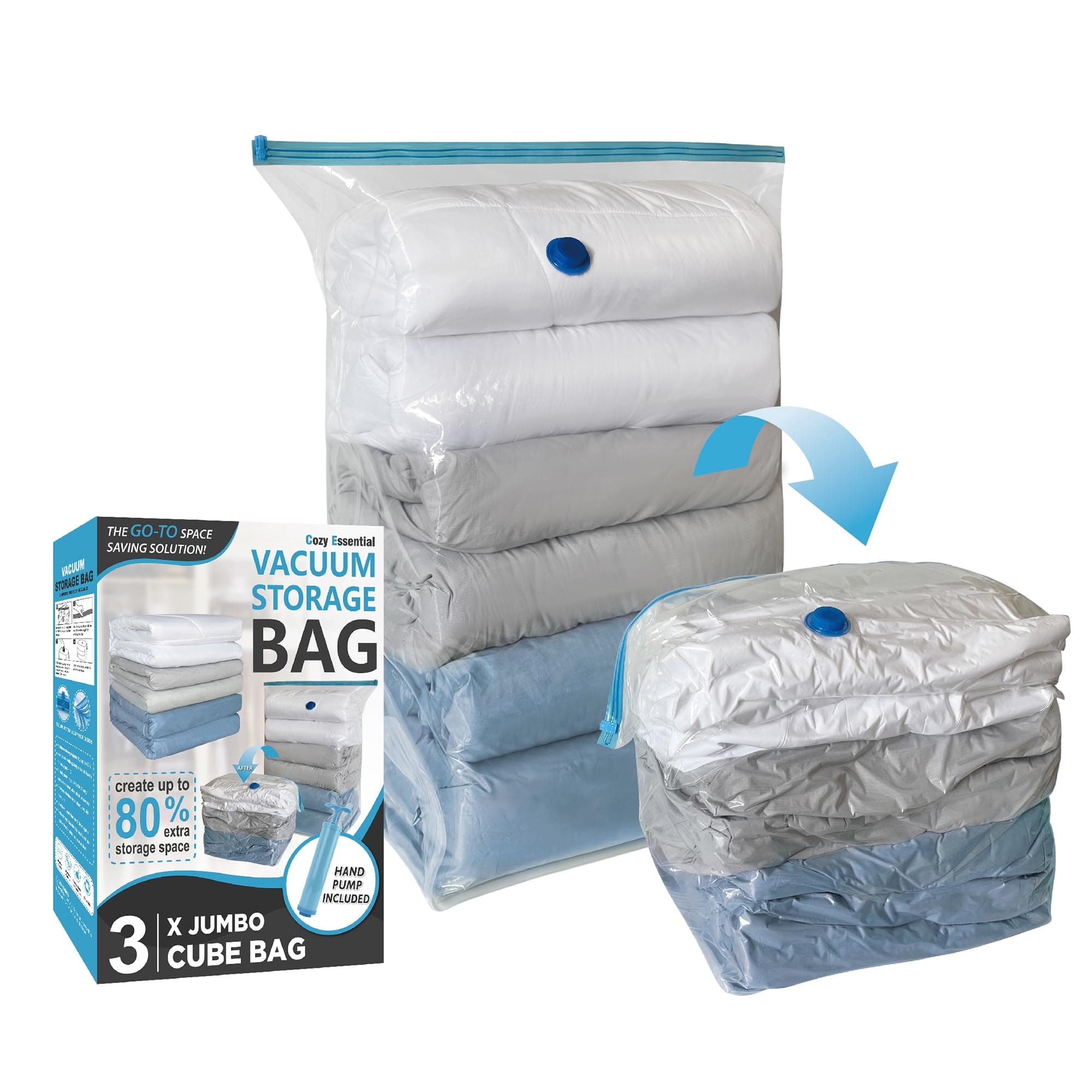 Cube Vacuum Storage Bag (39" x 31" x 17") Extra Large Vacuum Sealed Storage Bag for Bedding, Clothing, Comforter, Blanket, Space Saver
