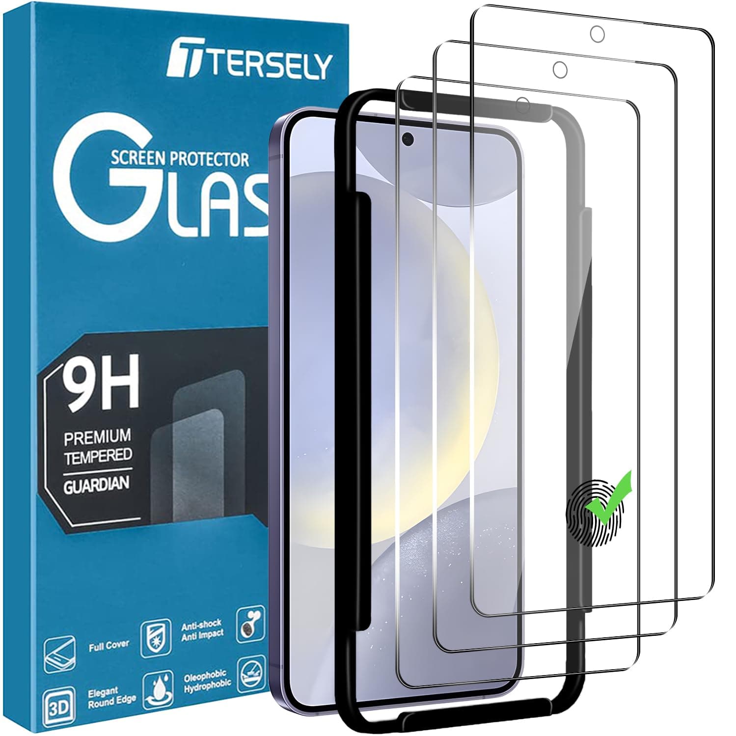T Tersely[3-Pack] 9H Tempered Glass Screen Protector for Samsung Galaxy S24 Plus 5G, with Installation Alignment Frame, Support Fingerprint Unlock, Case Friendly, Anti-Scratch Film