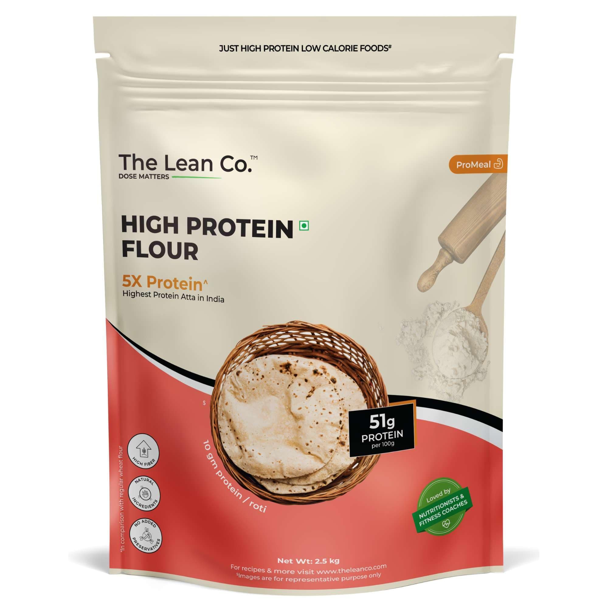 The Lean Co.® High Protein Flour 2.5 kg | 5g Net Carb, 10g Protein (51%), 0g Fat Per Roti | Sugar Control Diabetic Friendly | Lab Tested | No Additives | No Preservatives | Rich in Micro Nutrients