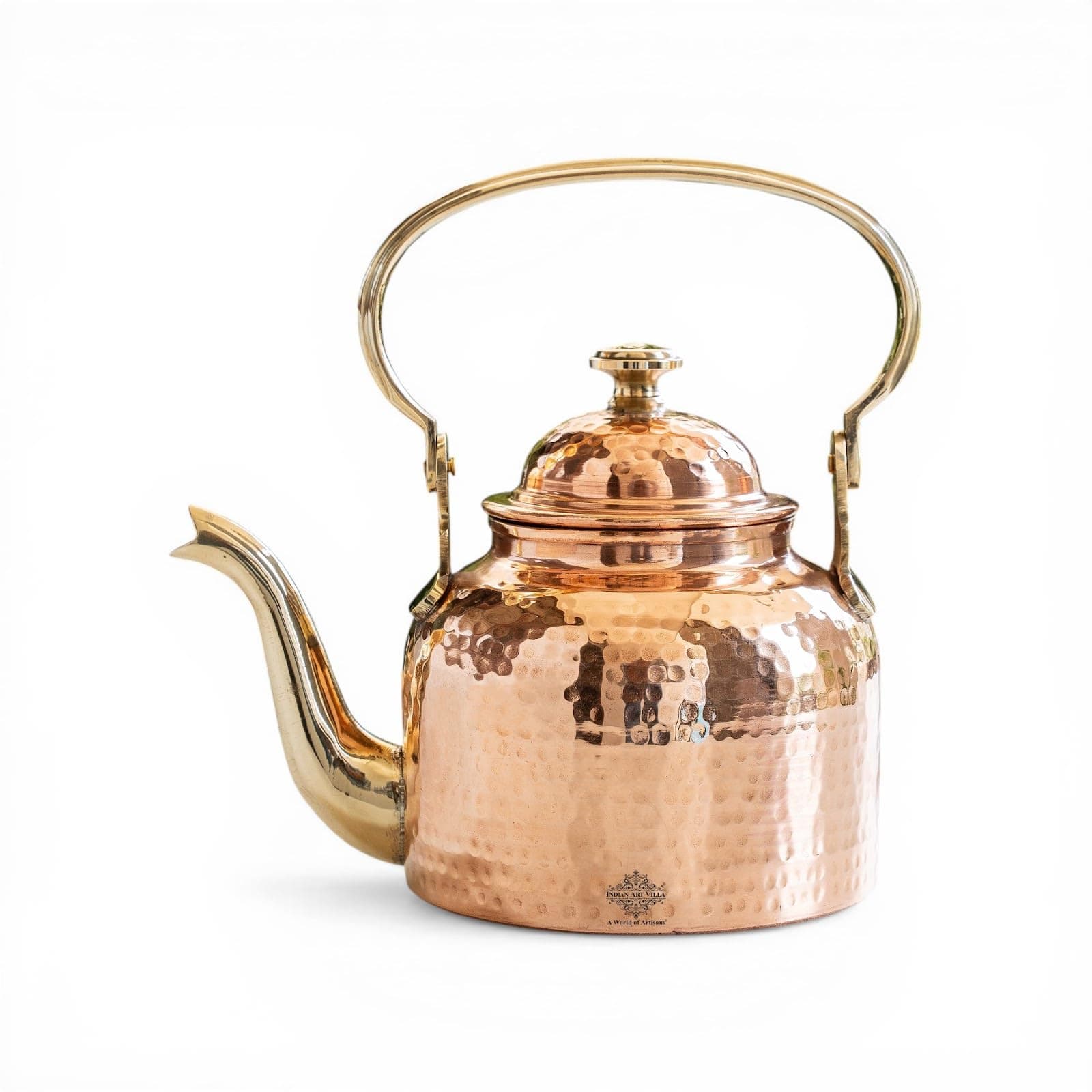 Indian Art Villa Copper Hammered Tea Kettle Pot Inside Tin Lining, Serveware, 22 Oz