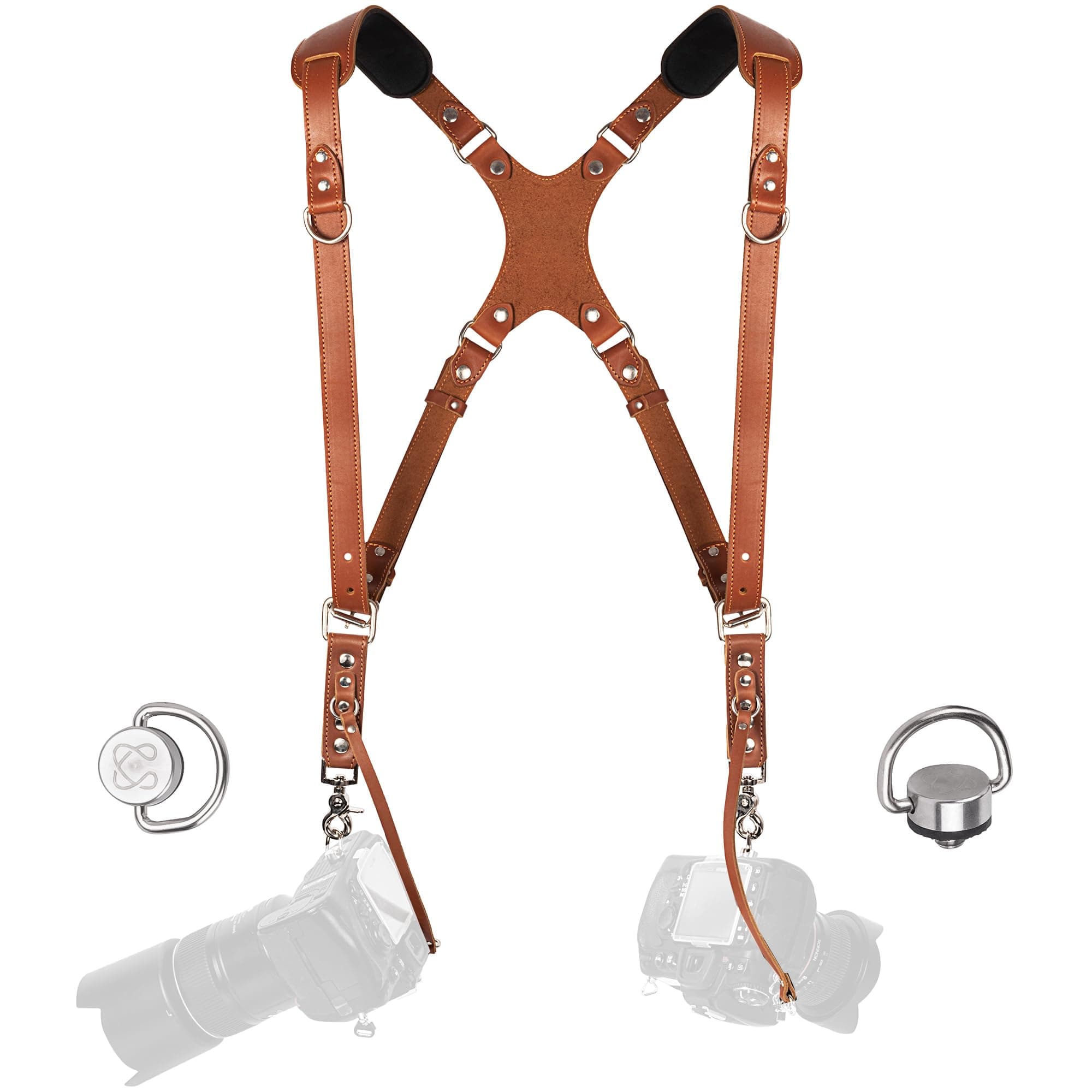 C Coiro Camera Harness for 2 Cameras Dual Shoulder Leather Camera Strap Double Camera Harness for DSLR/SLR