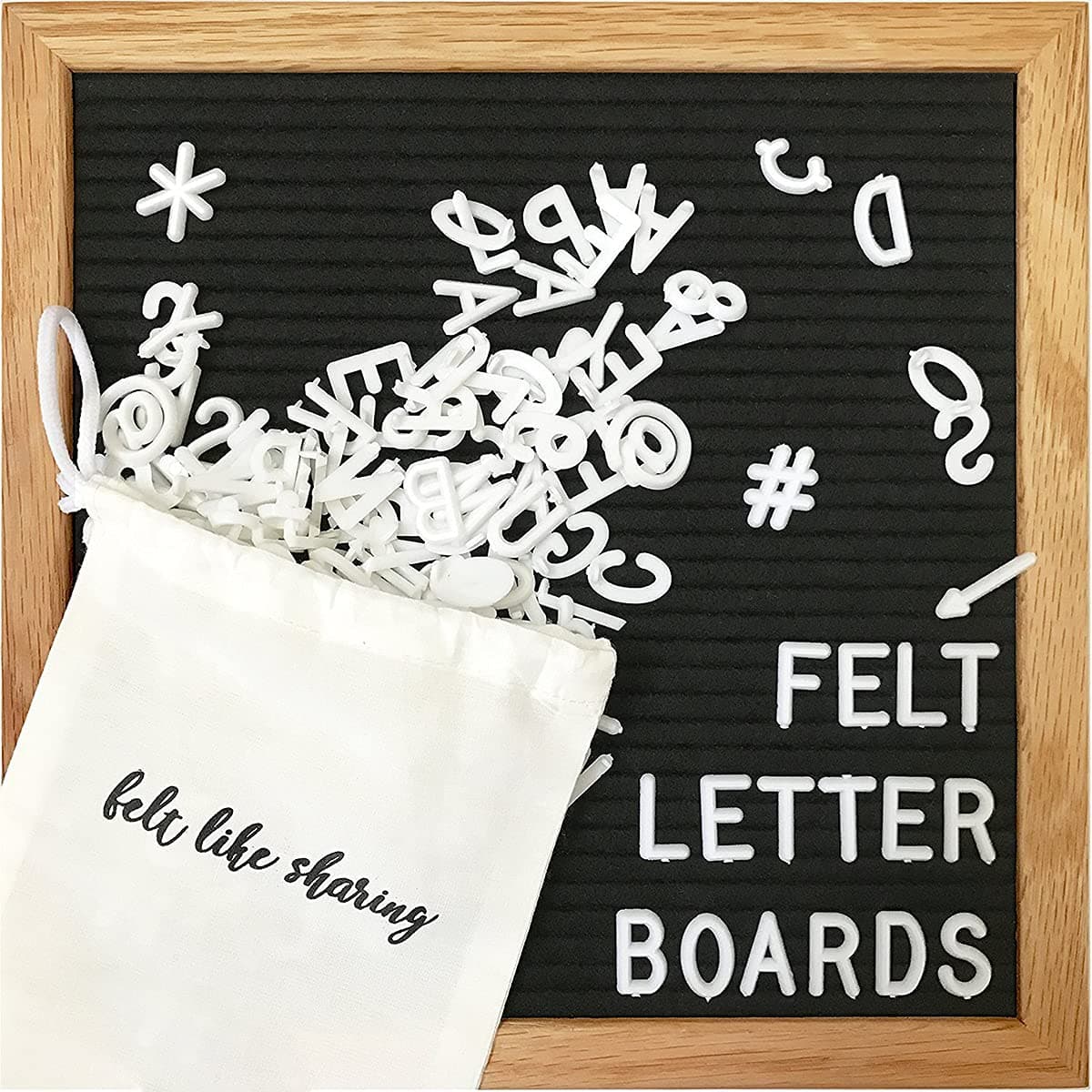 Felt Like Sharing Square Letter Board (Black Felt - 10”x10”) – Changeable Message Board with 3 Sets of Felt Board Letters – Statement Wall Sign for Quotes, Home or Holiday Decor In Oak Frame