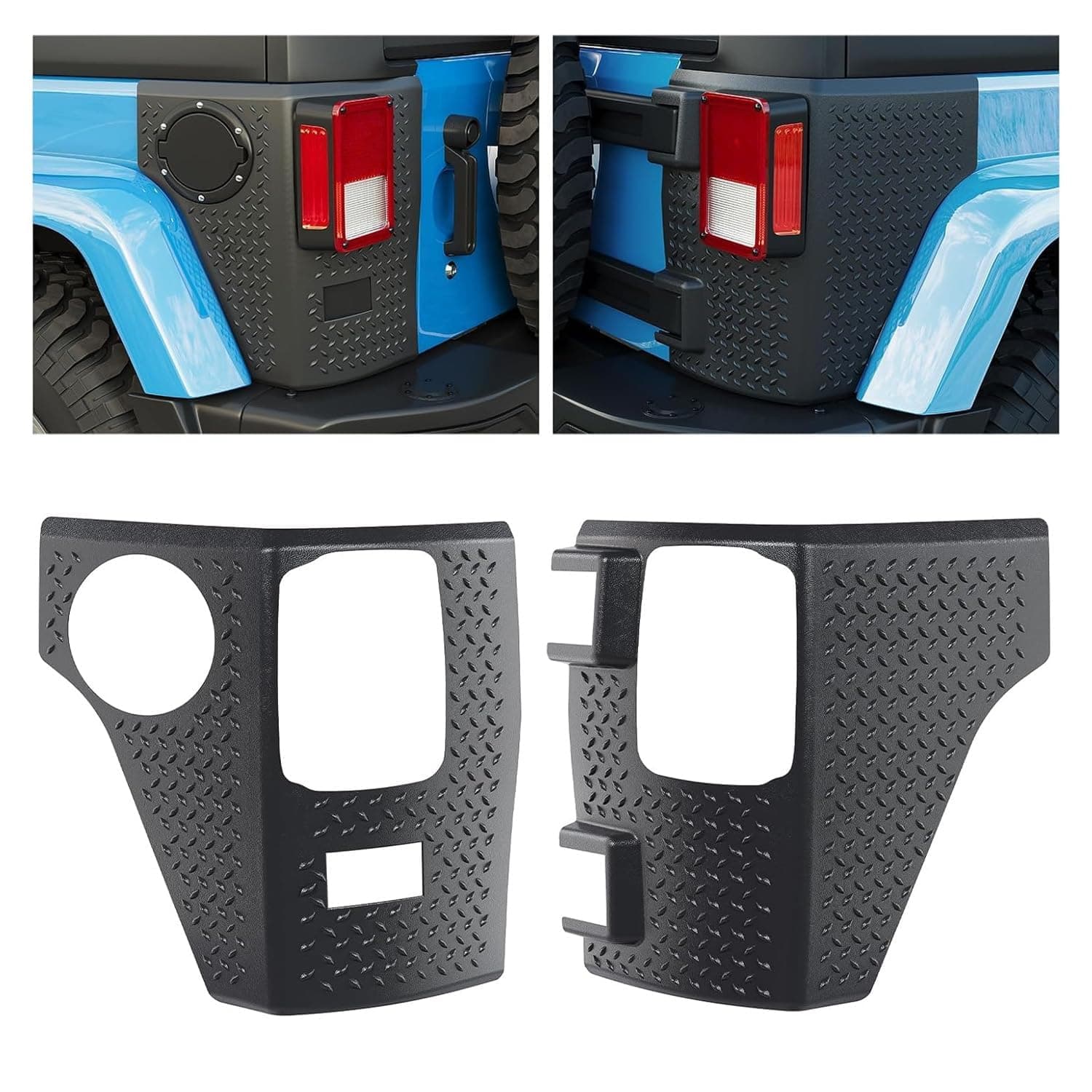 ECOTRIC Rear Corner Guards Body Armor Compatible with 2007-2018 Jeep Wrangler JK JKU Replacement for 11651.01 Tail Light Trim Covers Rear Quarter Panel Textured Black Exterior Accessories 2Pcs