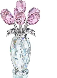 H&D HYALINE & DORA Pink Crystal Rose Bouquet Figurine,Handmade Rose Flower Gifts for Mom Gifts for Women,Glass Flower Collectible Ornament Home Table Wedding Decor