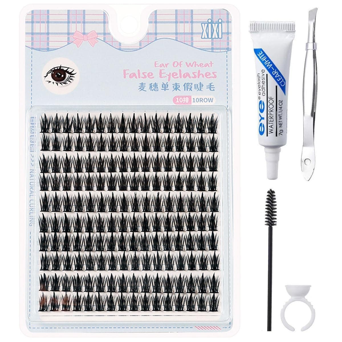 DIY Eyelash Extension Kit - 160Pcs C Curl Eyelash Extensions 12mm Lash Clusters with Applicator Tools (Tweezers, Mascara Brush, Glue, Glue Cup), Perfect for Creating Wispy Eyelash Cluster, Black