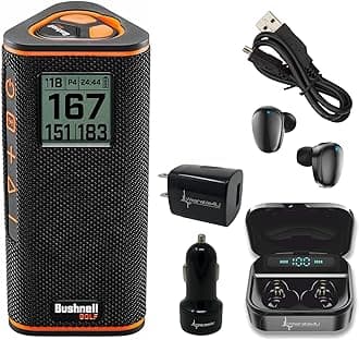 - Bushnell Wingman View Golf GPS Bluetooth Speaker with Ultimate Black Earbuds and Wall and Car Chargers Bundle