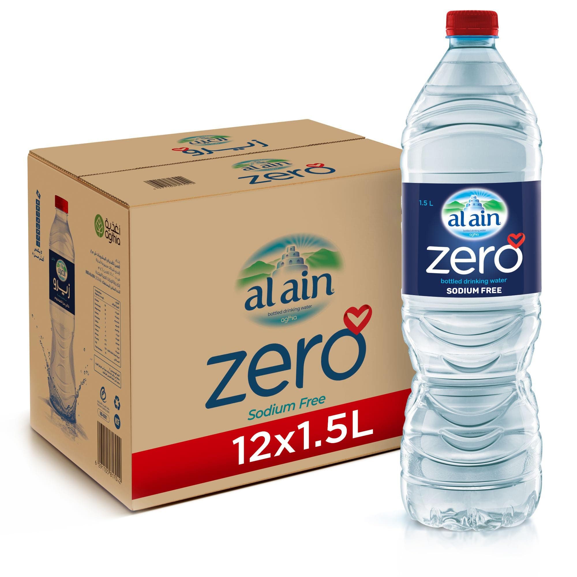 Zero, 1.5L Sodium-Free Water, Pack of 12, pH Neutral Bottled Water
