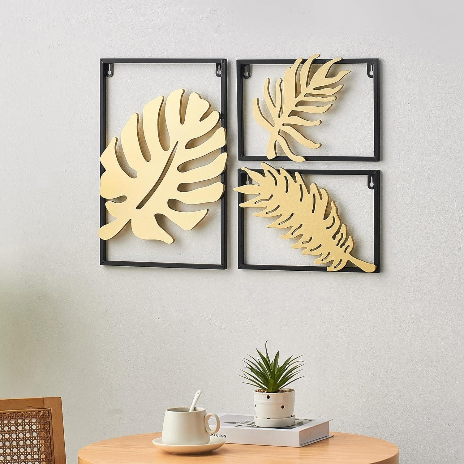 Framing Hub Metal Wall Decor Leaf Wall Hanging Decoration, Set of 3 Metal Wall Art Home Decor for Living Room Office Bedroom Hotel (Design - 2)