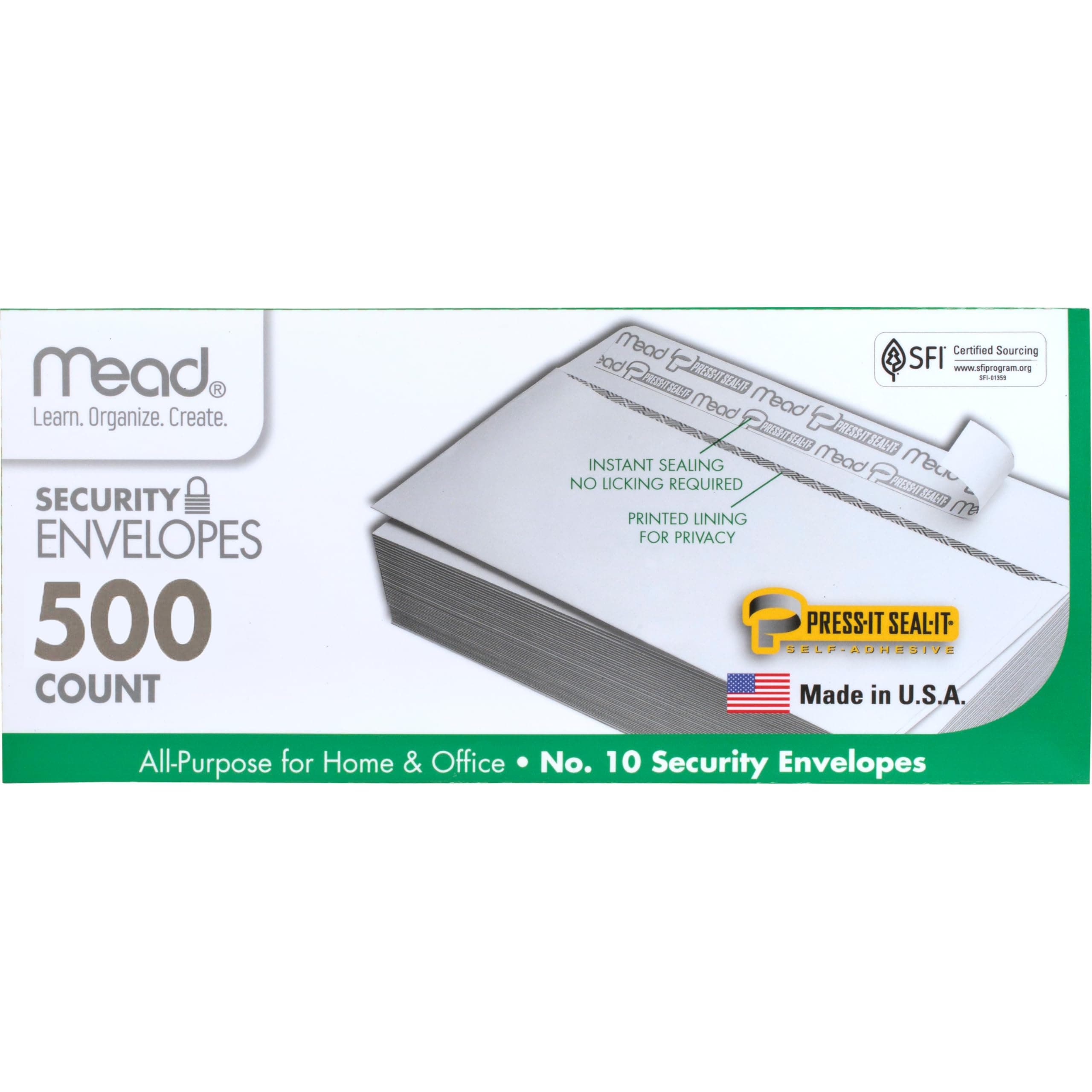 Mead #10 Security Business Envelopes Letter Size 4-1/8" x 9-1/2" – Peel and Seal, Privacy Lined, No-Window, Press-It Seal-It Self-Adhesive for Home & Office Mailing, 500 Count (740010)