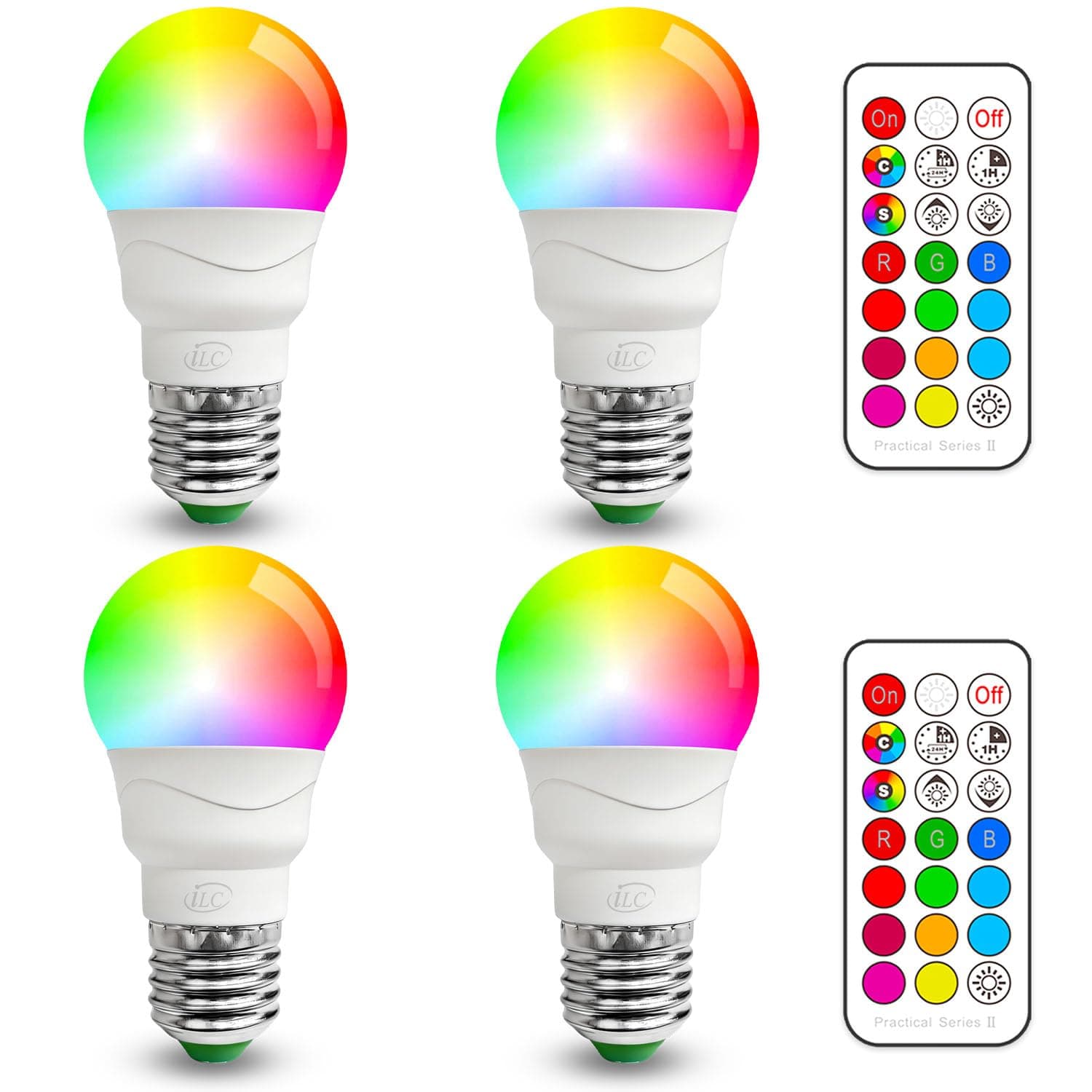 ILC RGB LED Light Bulb, Color Changing 40W Equivalent, 5700K Daylight White, 450LM 5W E26 Screw Base RGBW, Mood Light Bulb - 12 Color Choices - Timing Infrared Remote Control Included (4 Pack)