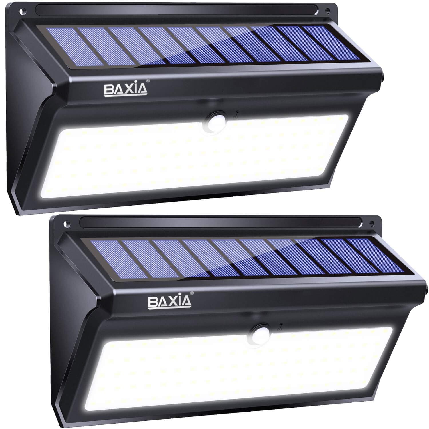 BAXIA Technology Solar Lights Outdoor, Wireless 100 LED Solar Motion Sensor Lights Waterproof Security Lighting Outdoor for Front Door, Backyard, Steps, Garage, Garden(2000LM, 2PACK)
