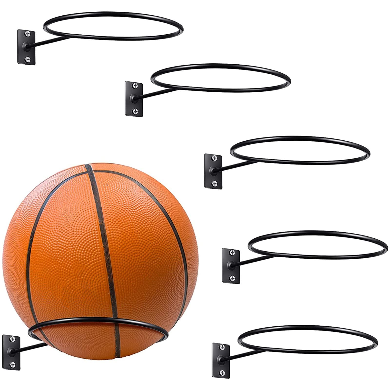 jaffiust Mounted Ball Wall Storage Display Ball Storage Universal Ball Rack Metal Ball Holder Black Ball Rack Holder for Basketball Football Volleyball Soccer Storage Display/6pcs