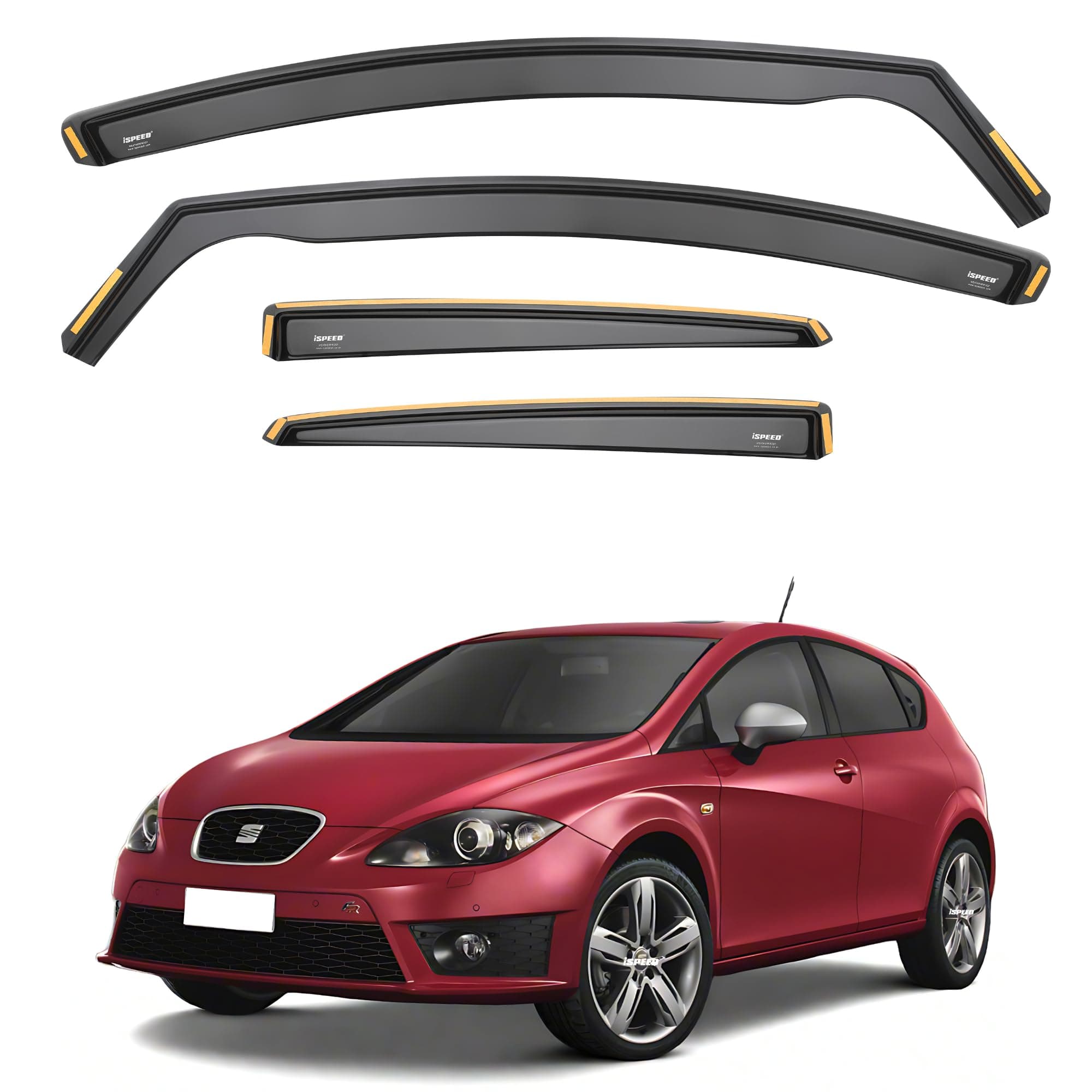iSpeed Wind Deflectors For Seat Leon mk2 1P 2006-2012 5 Door Hatchback 4pc Set - Keep Your Car Ventilated in Rain - Reduce Wind Turbulence - Tinted In-ChannelType