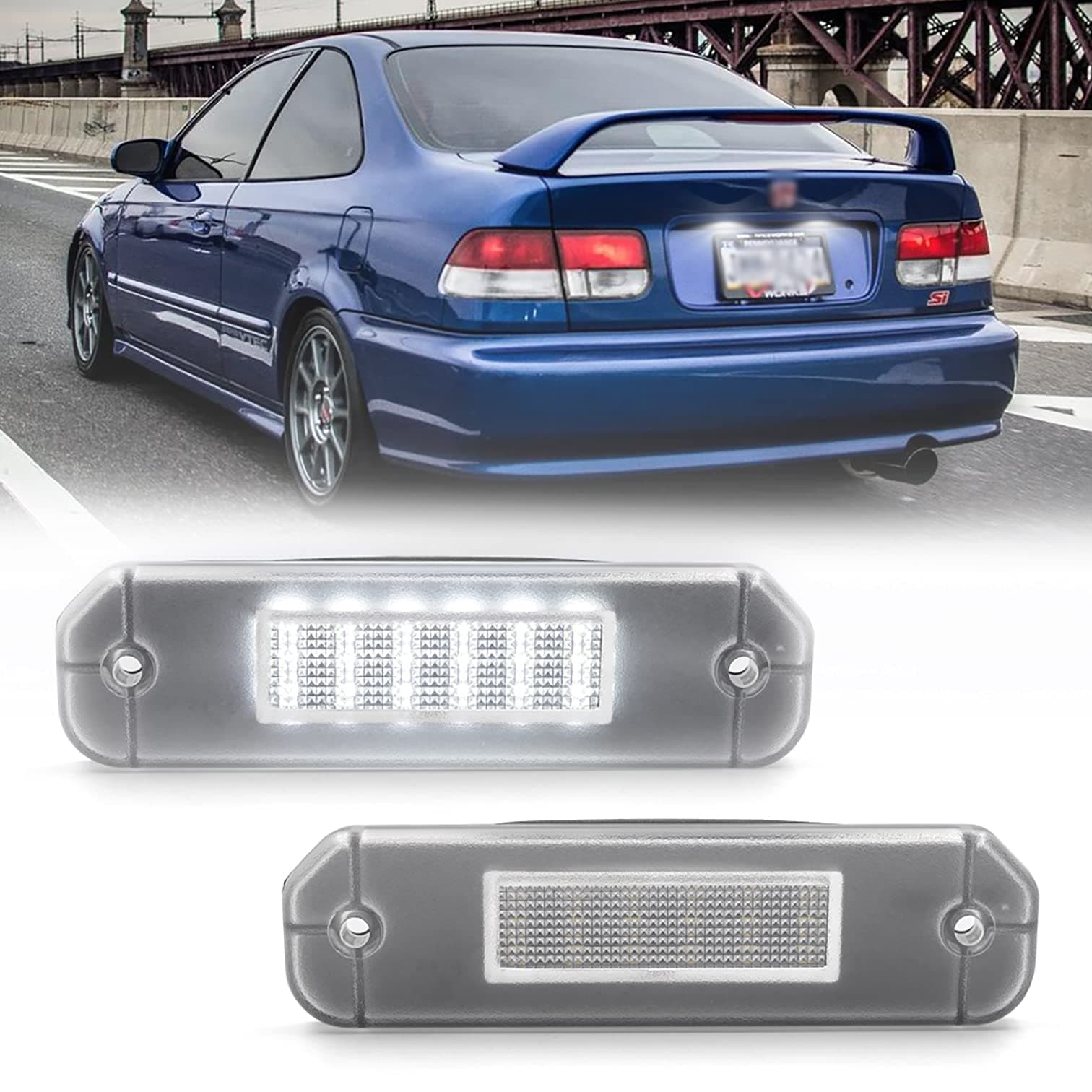 NSLUMO LED License Plate Light Replacement for 1992-2000 Hon'da Civic Gen 6th, 1993-1997 Del Sol, OEM Fit 6000K Xenon White 18-SMD Error Free Led Tag Lights Assembly
