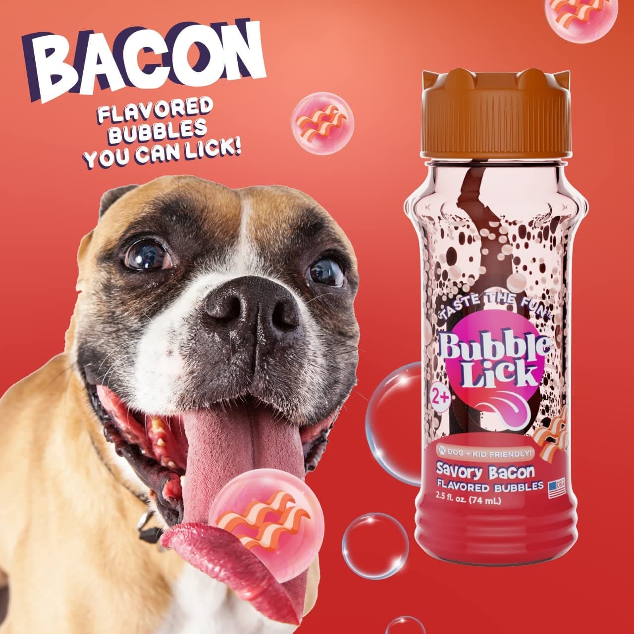 Maple Bacon (2.5 Fl Oz, Pack of 2), Natural Flavor, Edible Bubbles for Dogs & Kids - Premium Natural Flavored Bubble Solution, Great for Toys, and Refillable Bubble Solution