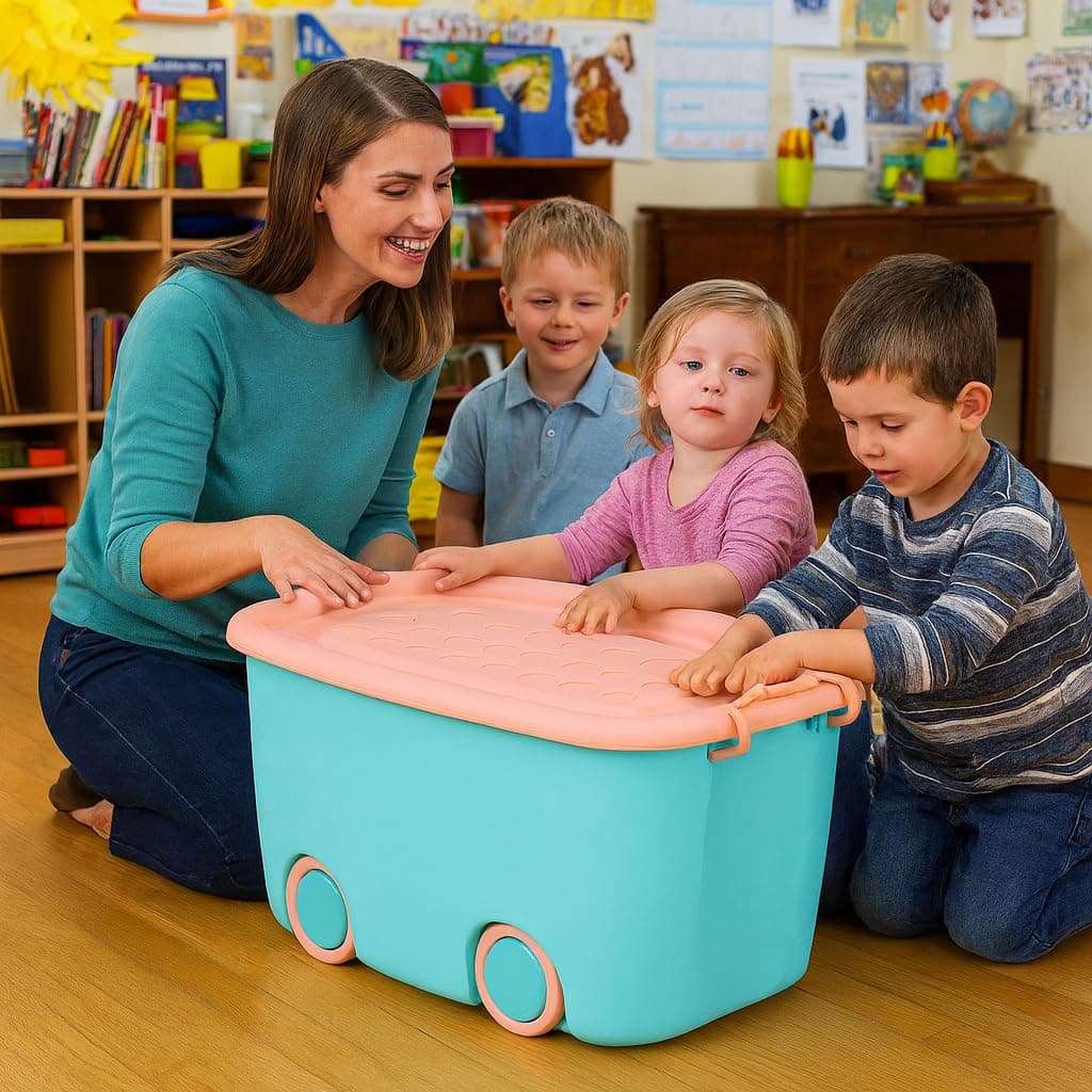 PARASNATH Rolling Storage Container Box (BluePink Colour)- 45 Litre Super Large With Wheels Size (59X39X30 cm) Launch Offer Actual Price 1999, Polypropylene, Plastic, Rectangular