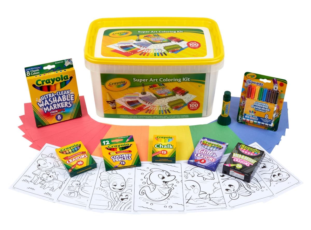 Crayola Super Art Coloring Kit (100+ Pcs), Kids Art Supplies Set with Crayons, Markers & Colored Pencils, Craft & Coloring Kit with Storage Tub, Ages 5+ [Amazon Exclusive]