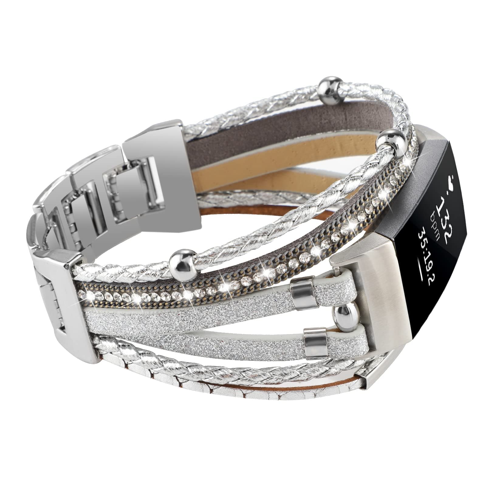 Posh Leather Band Compatible with Fitbit Charge 4 Charge 3 Bands, Women Boho Bracelets Wristbands Jewelry Multilayer Wrap Strap Band Replacement for Charge 4/ Charge 3/ 3SE Accessories