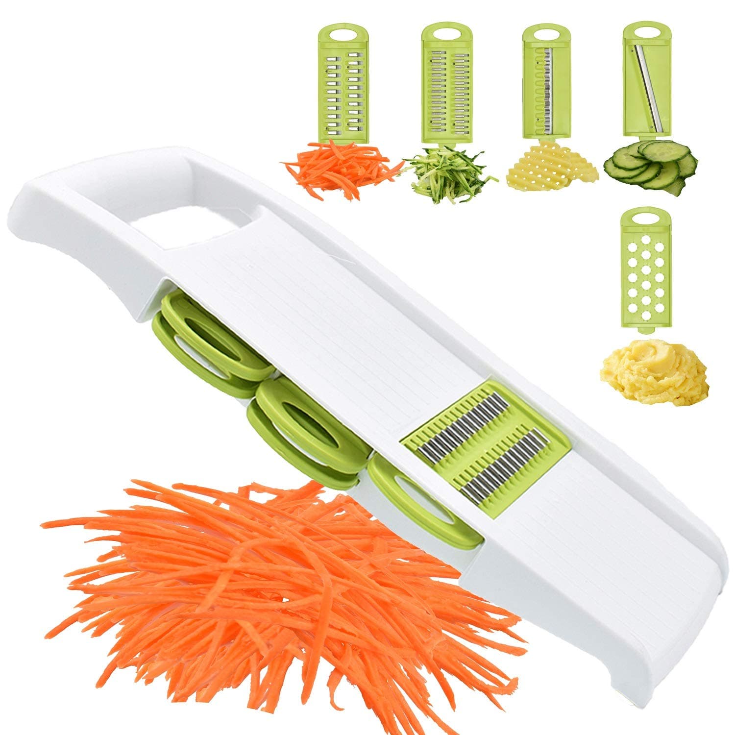 5 in 1 Mandoline Slicer Vegetable Slicer Mandolin Multi Blade Potato Veggie Slicer Vegetable Cutter Julienne Shredder Potato Slicer Green