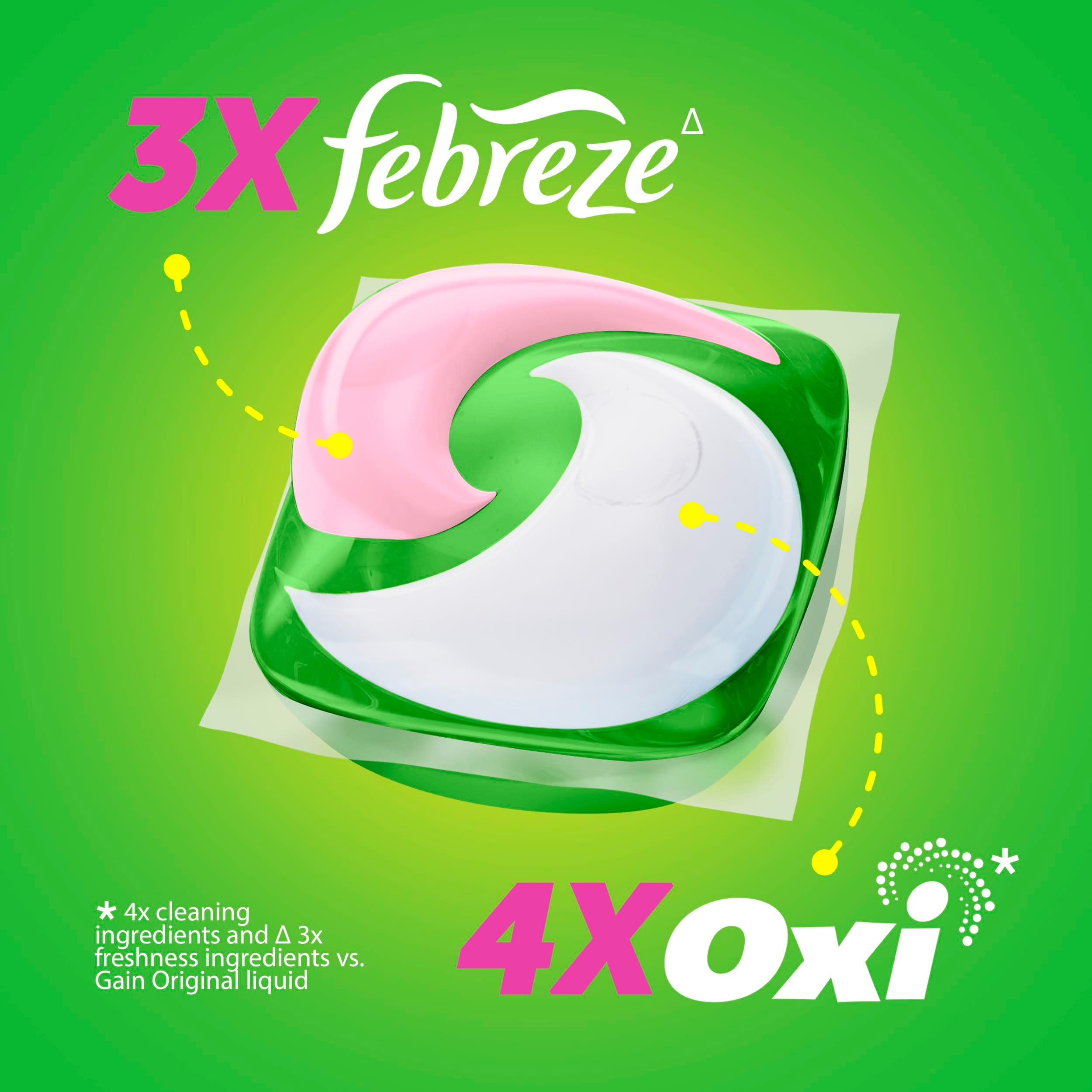 Gain Super Sized Flings Laundry Detergent Pacs, 3-in-1 Detergent Pacs with Febreze and Oxi, Happy Scent, 45 Count