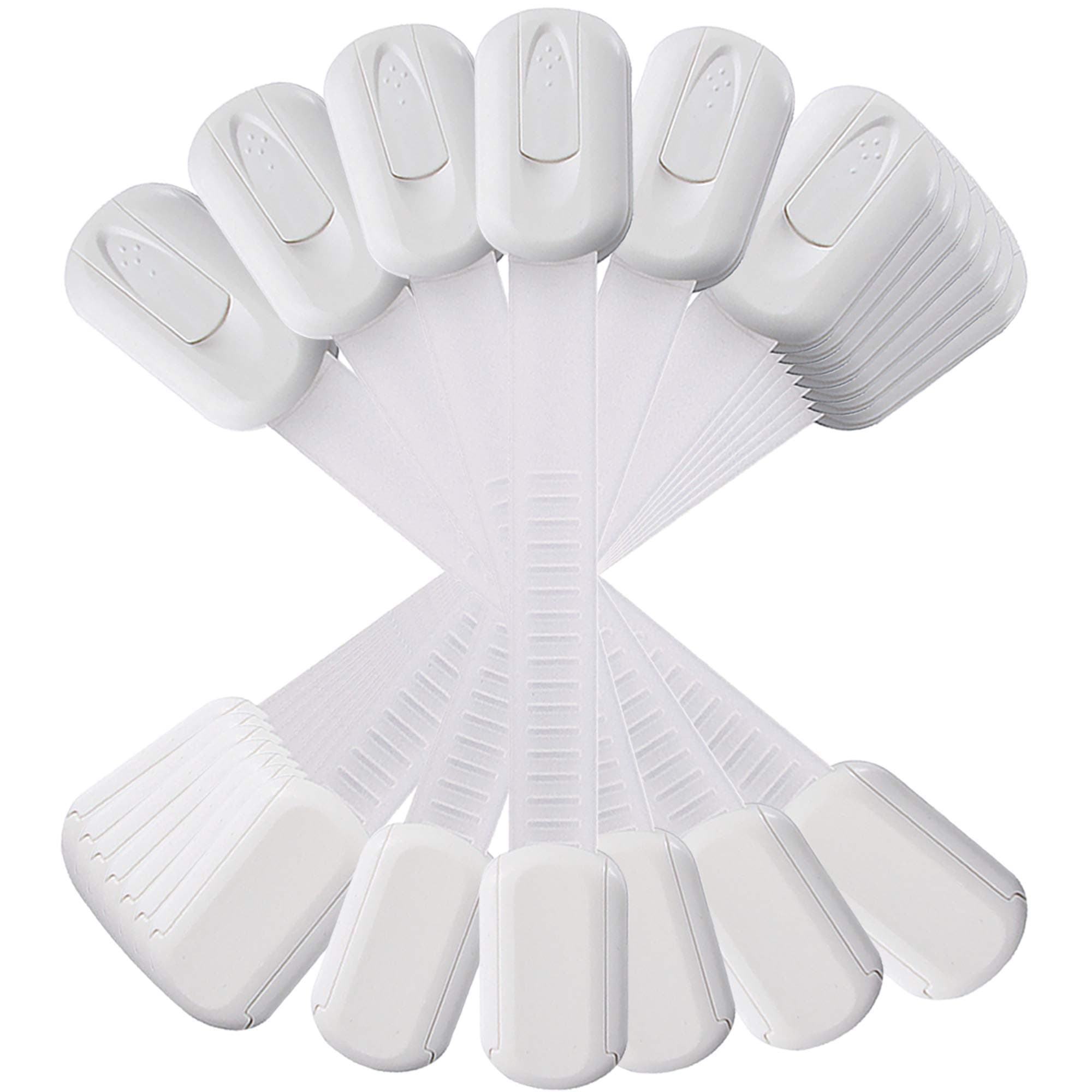 Vmaisi Baby Proofing Cabinet Locks - Childproofing Adjustable Multi Use Straps Latches for Drawers, Fridge, Dishwasher, Toilet Seat, Cupboard, Closet, Oven,Trash Can, Adhesive No Drilling (White) (12)