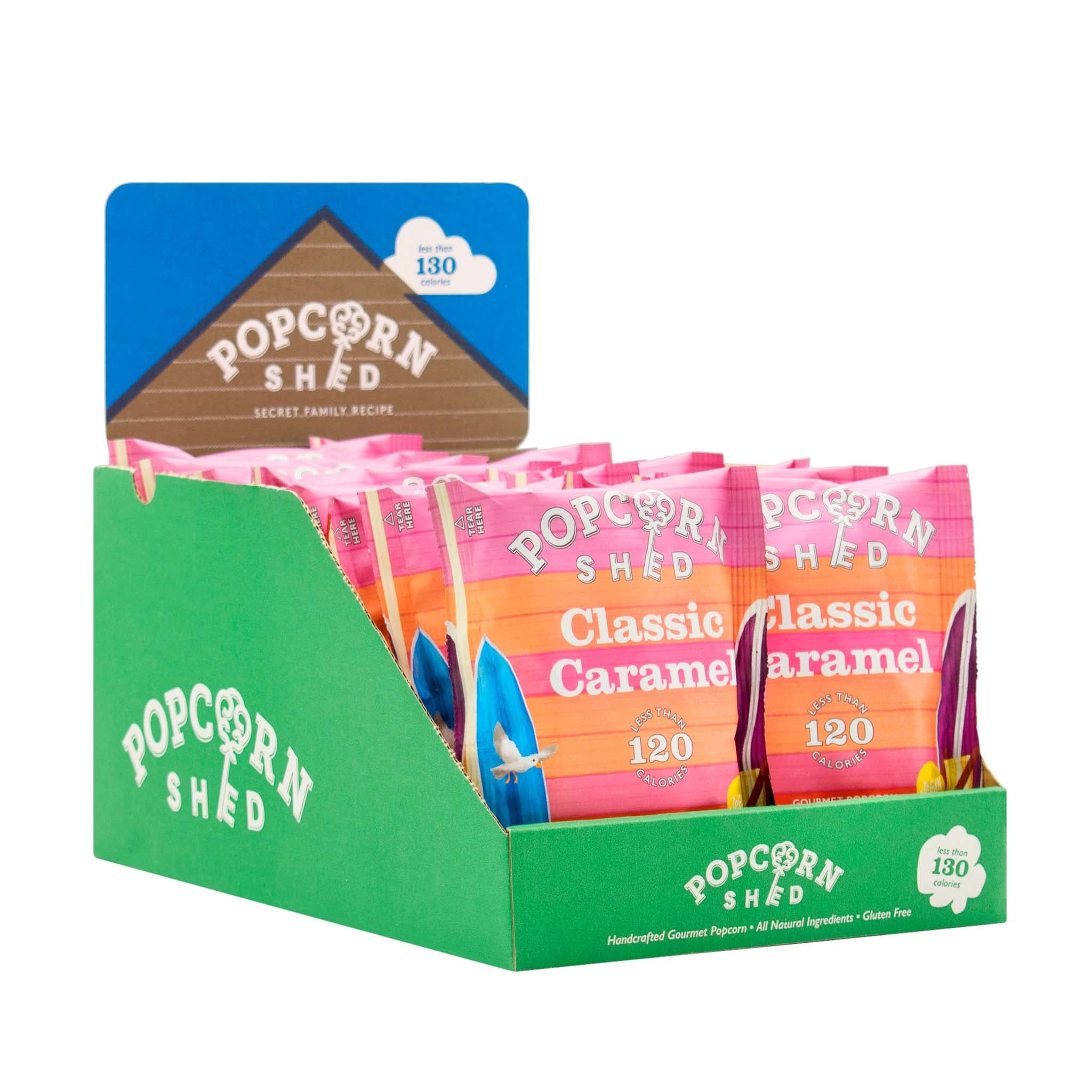 Popcorn Shed Classic Caramel Popcorn Snack Pack, 24g, Pack of 16, Natural Caramel Popcorn, Gluten Free, Vegan Lunch Box & Movie Night Snacks