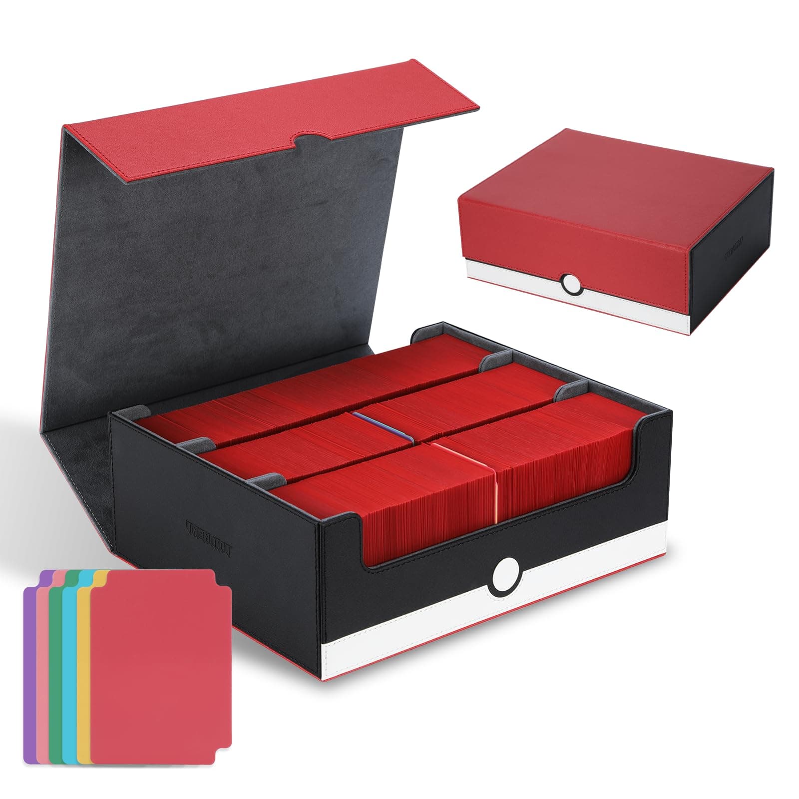 tombertPremium Trading Card Storage Box TCG Deck Case Holds 1800+ Sleeved Cards for MTG, YuGiOh, Uno, TCG, Sport Cards and Strong Magnet Closure (White & Red)