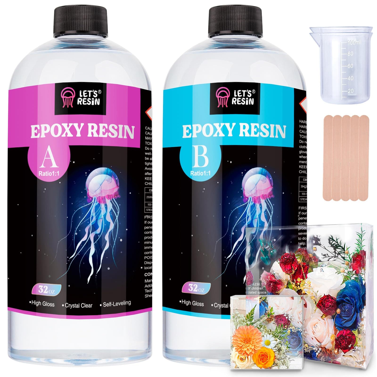 1/2 Gallon Casting Epoxy Resin,Bubble Free & Crystal Clear Epoxy Kit,2 Part Resin and Hardener for Jewelry Making,Crafts,Art