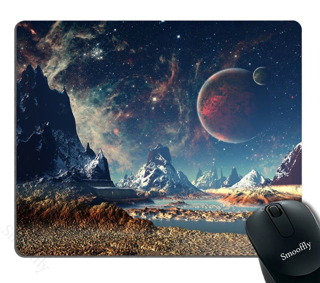 Smooffly Gaming Mouse Pad Custom,Planet with Earth Moon and Mountains Mouse pad 9.5 X 7.9 Inch (240mmX200mmX3mm)