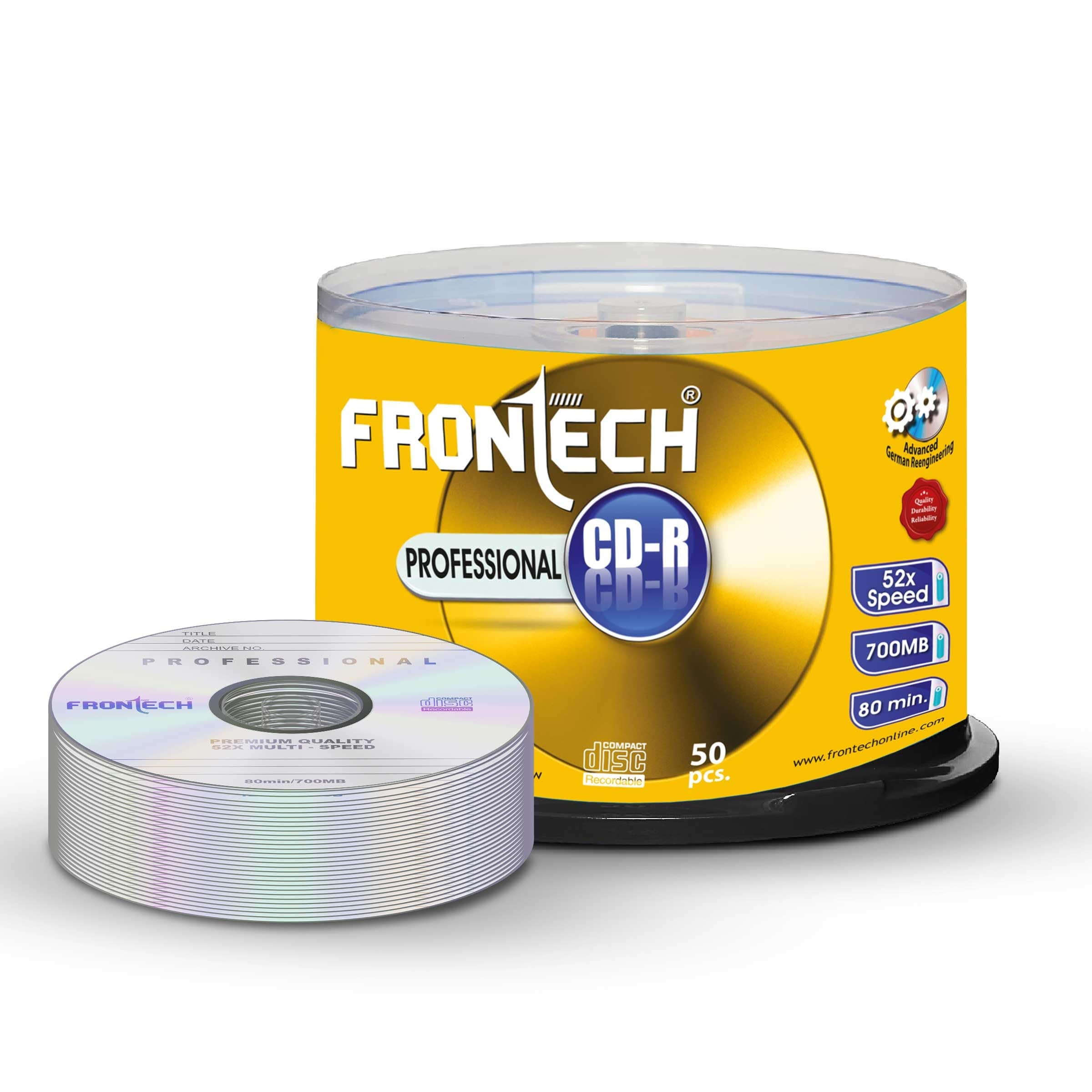 FRONTECH CDR 700MB Media 80 Mins 52X Speed - Pack of 50, Professional CD-R with Advanced German Technology, (CDR-0001)