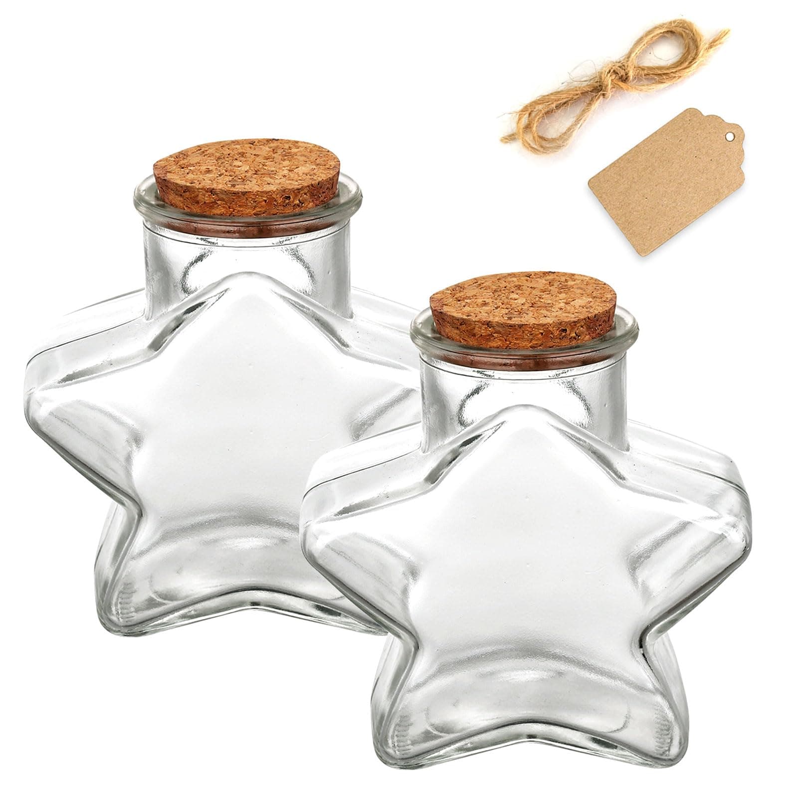 2 Pack 11oz Star Shaped Glass Jar with Cork Lid for Home Decor and DIY Craft