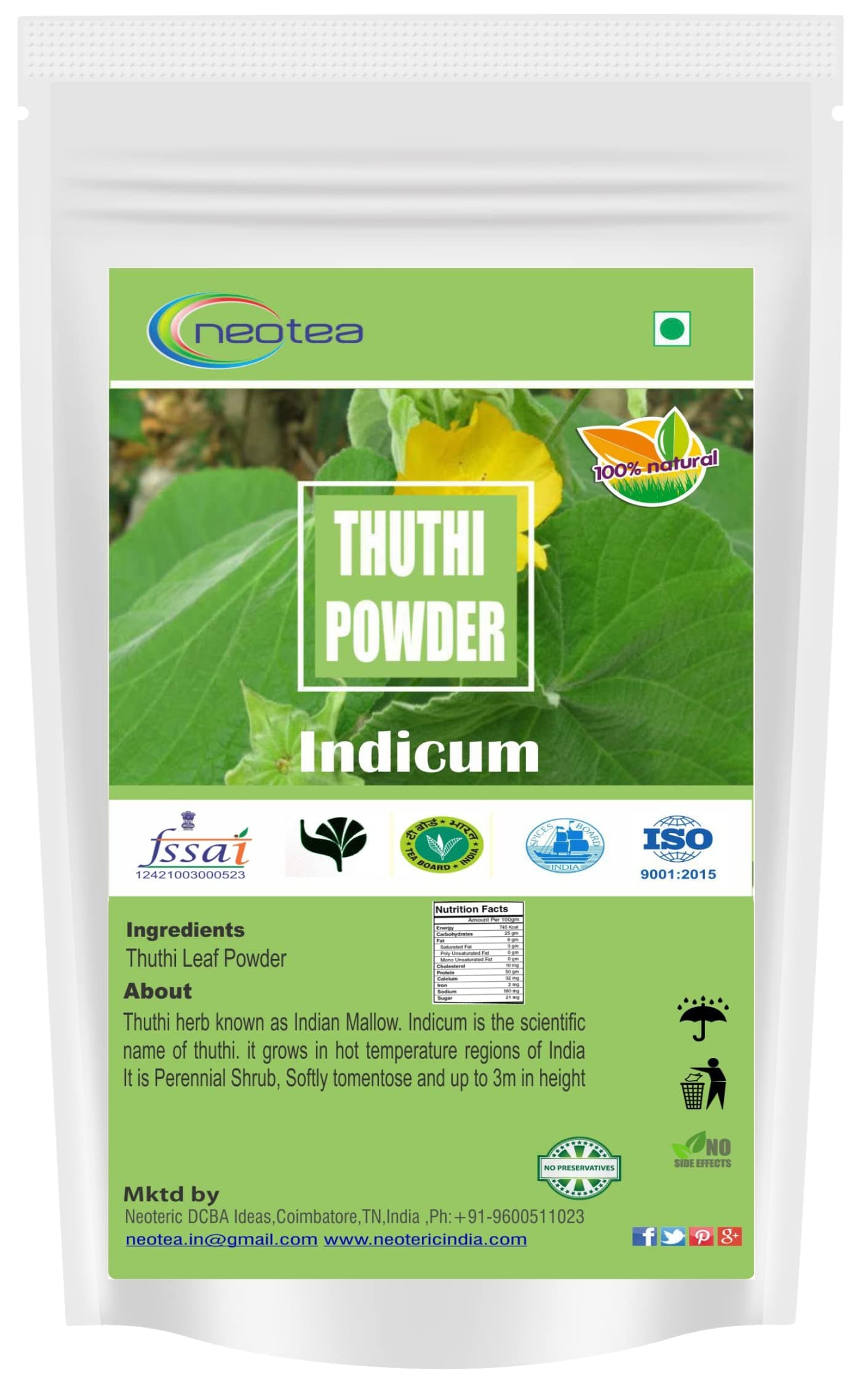 neotea Organic Abutilon Indicum Powder (Thuthi Ilai) 300g | Indian Mallow (Atibala) Herbal Powder | 100% Pure & Natural | No Preservatives