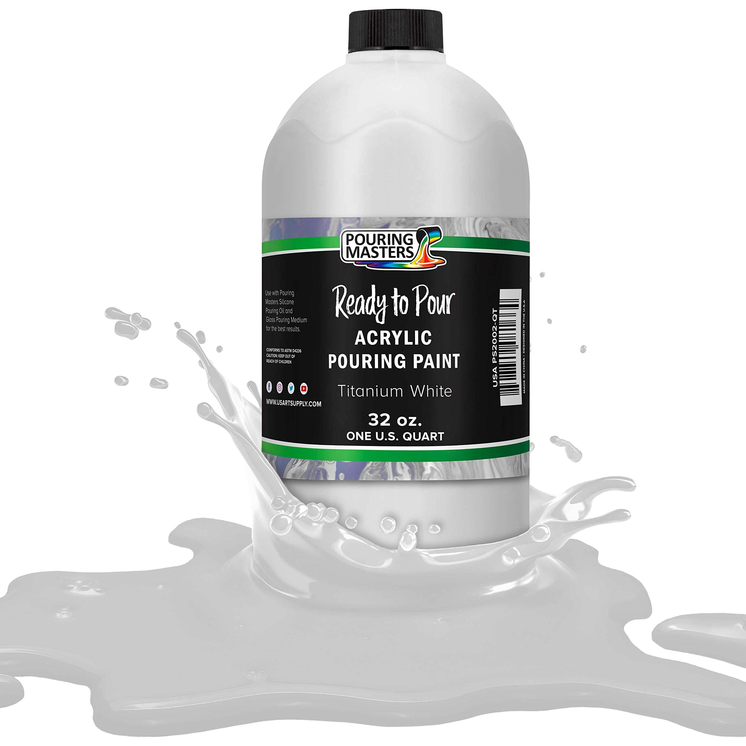 U.S. Art Supply Titanium White 32-Ounce Ready to Pour Acrylic Paint - Premium Pre-Mixed Water-Based for Canvas, Wood, Paper, Crafts, Tile, Rocks
