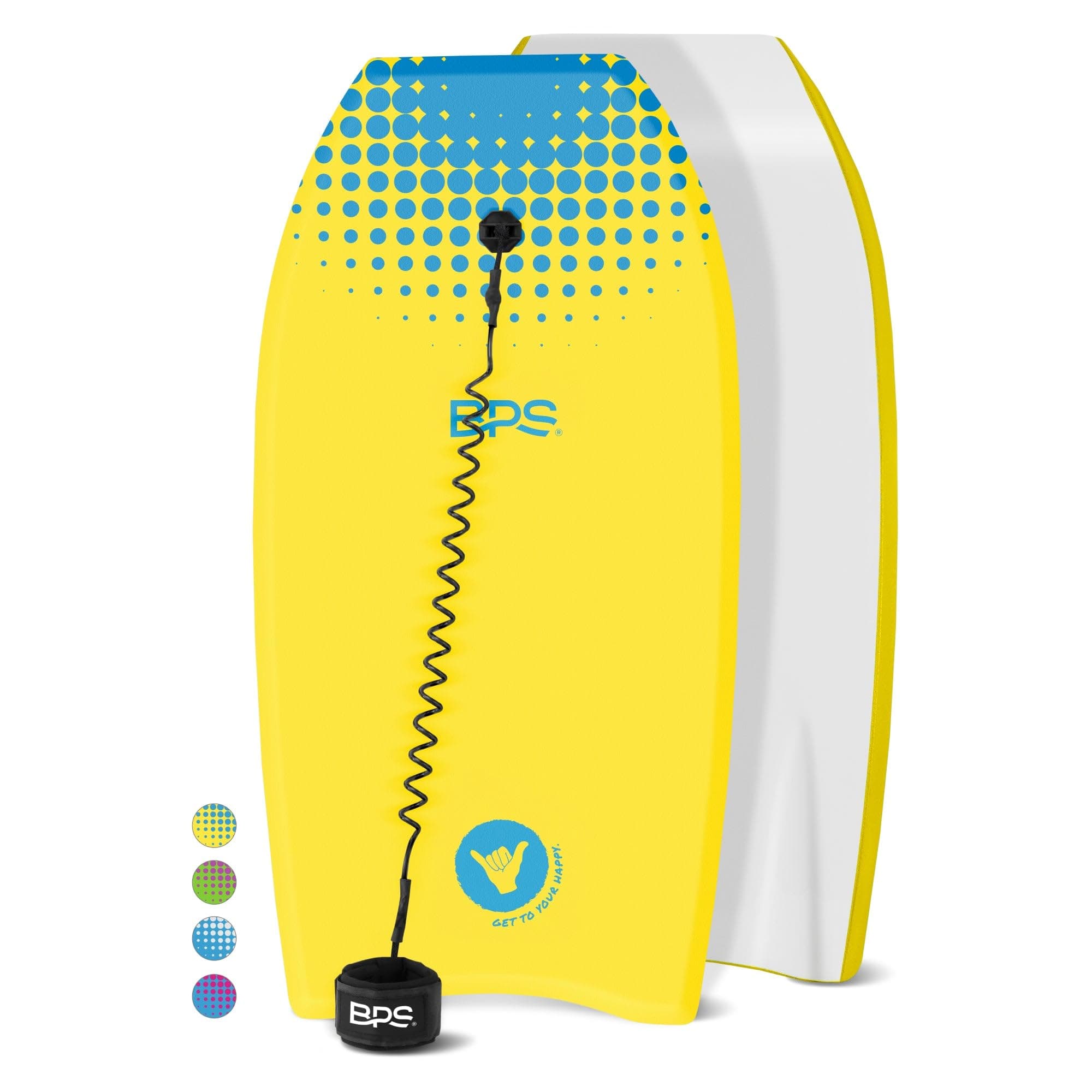 BPS 'Shaka' Body Board with Wrist Leash, Lightweight with EPS Core, High-Speed Slick Bottom Surface, Choose Color and Size