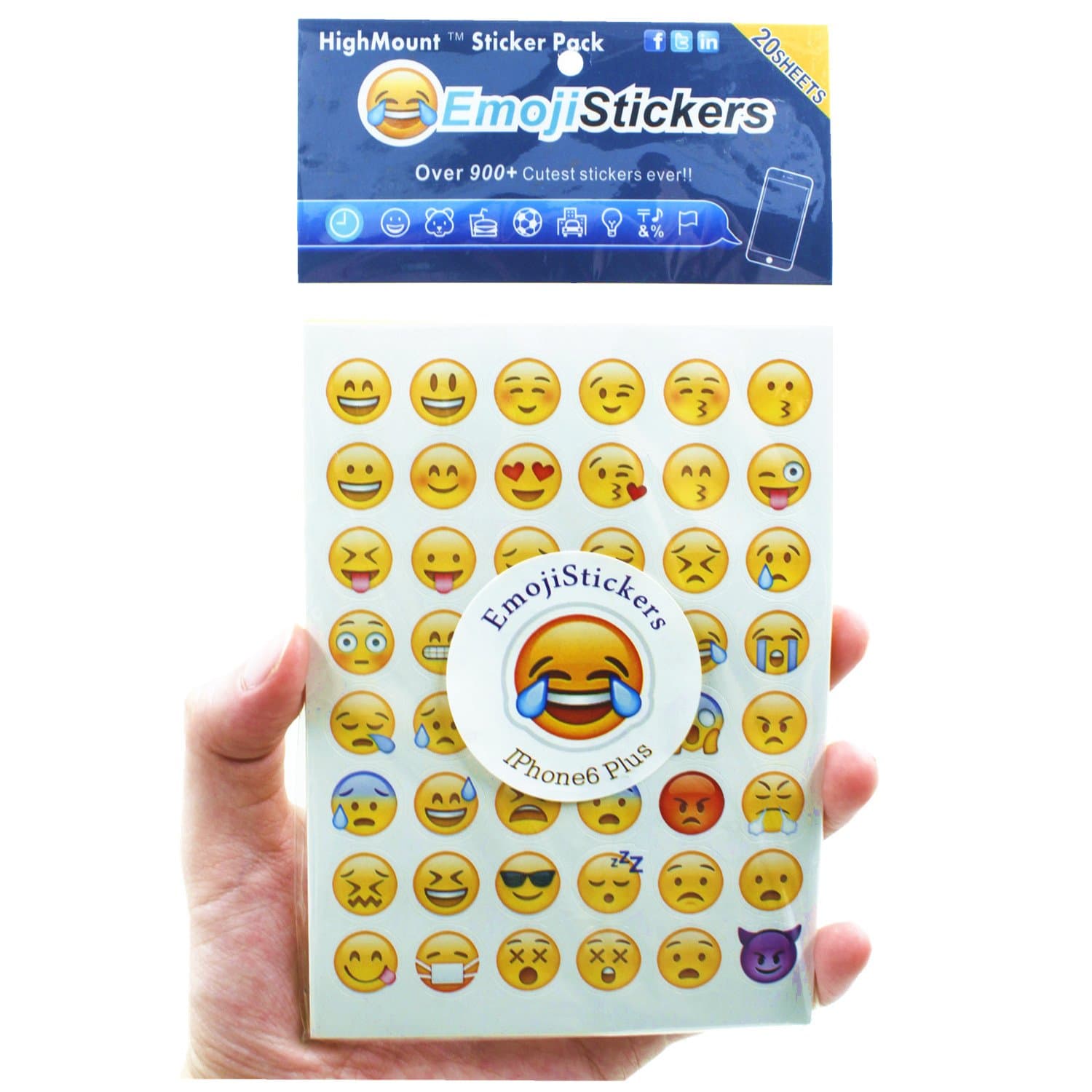 Emoji Stickers 20 Sheets with Same Faces Kids Stickers from iPhone Facebook Twitter - Yellow