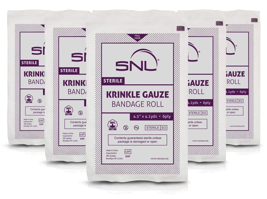 SNL Sterile Krinkle Kerlix Type 4 1/2" x 4 1/8 Yds, Latex Free, Hospital Grade Bandage Roll - Pack of 6