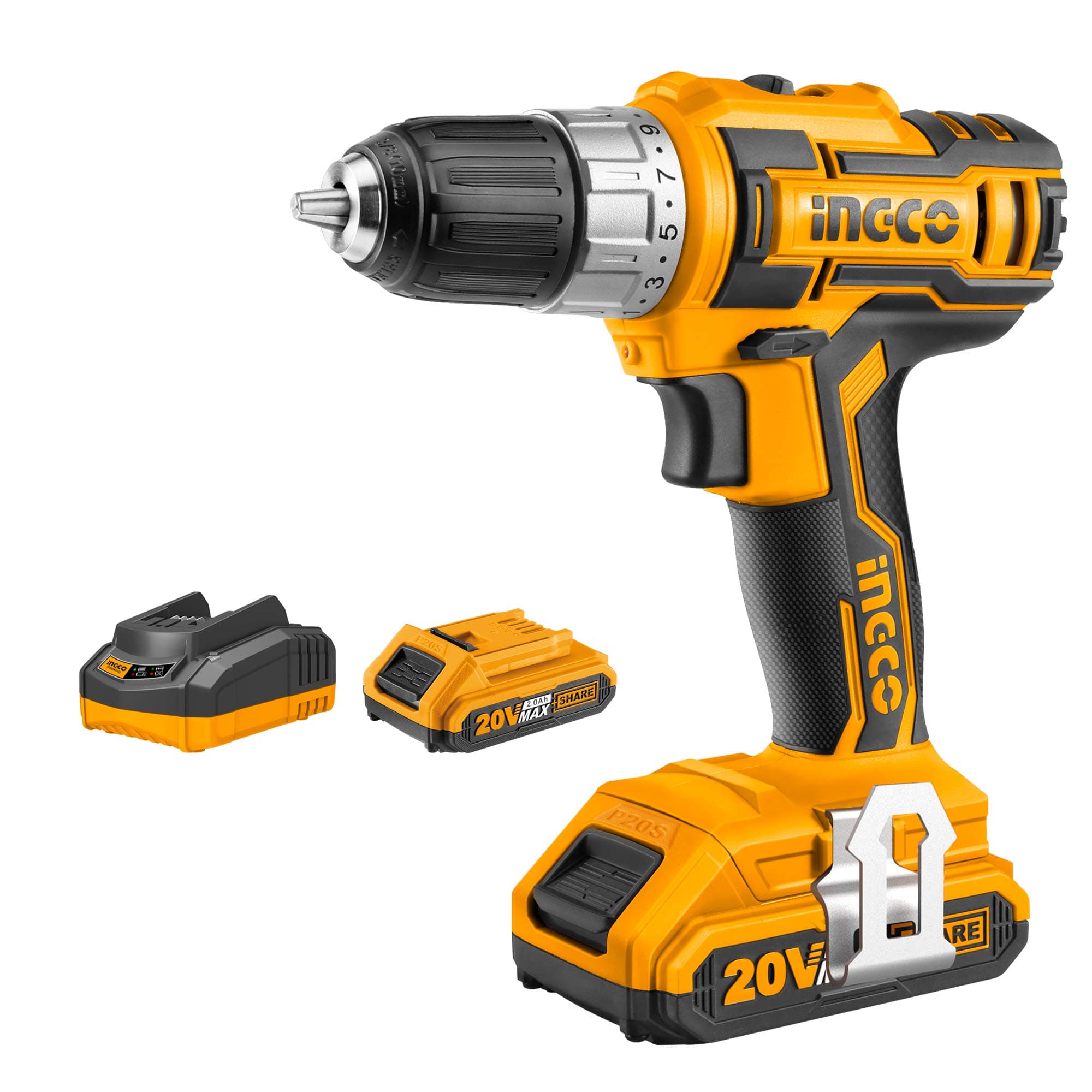 INGCO Cordless Drill, Electric 20V Drill Driver with Battery Pack and Charger, 45NM CDLI200213