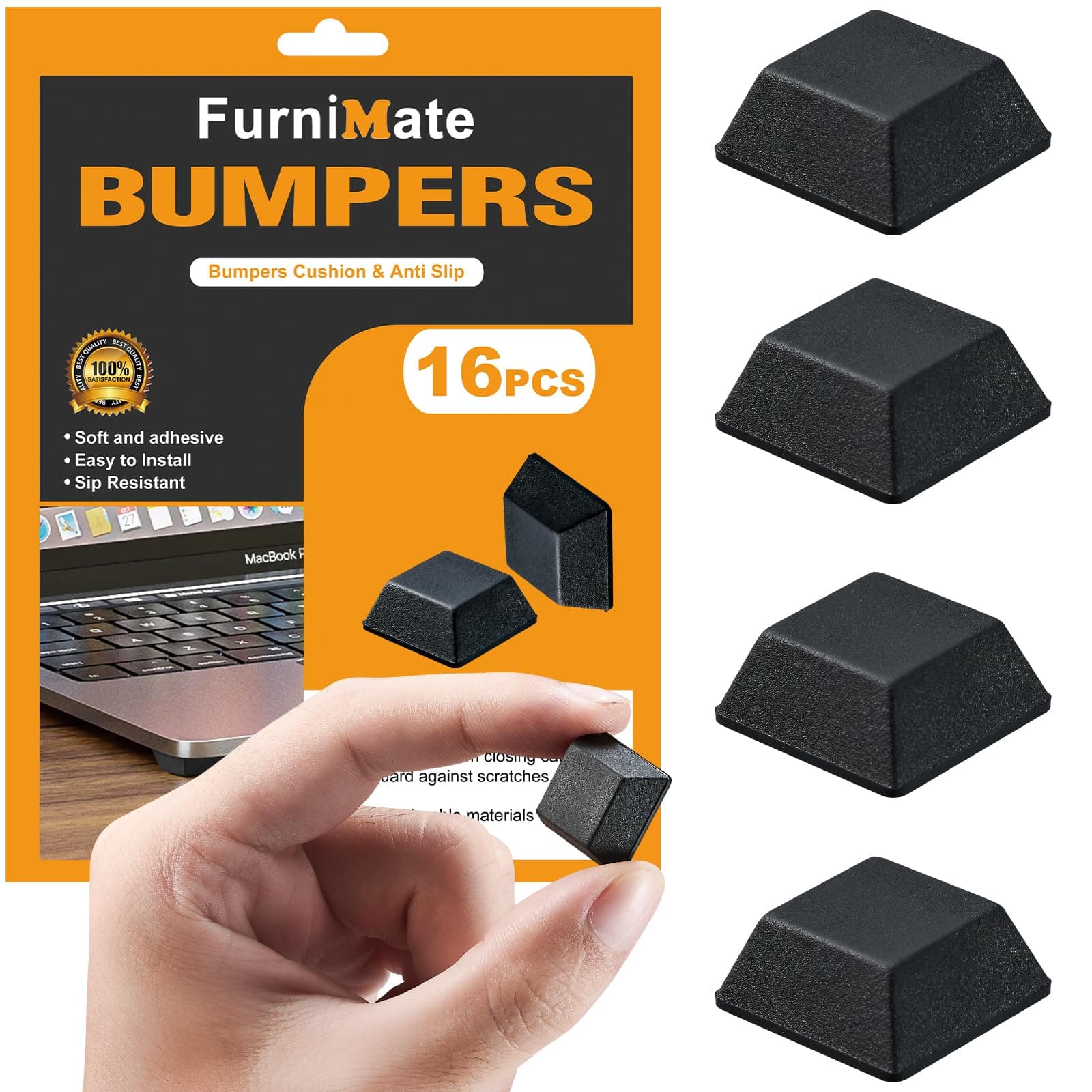 Rubber Feet for Electronics, Adhesive Rubber Feet 16PCS, Black Rubber Bumpers Self Adhesive 0.81"x 0.3"