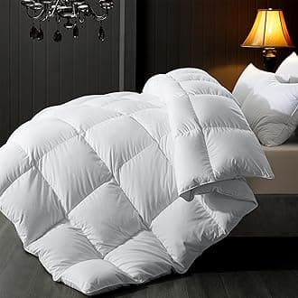 Feather Comforter Full Size, Filled with Feather and Downfiber, Luxurious All Season Fluffy Duvet Insert, Ultra Soft Hotel Collection 100% Cotton Cover Bed Comforter, White 82x86 Inch